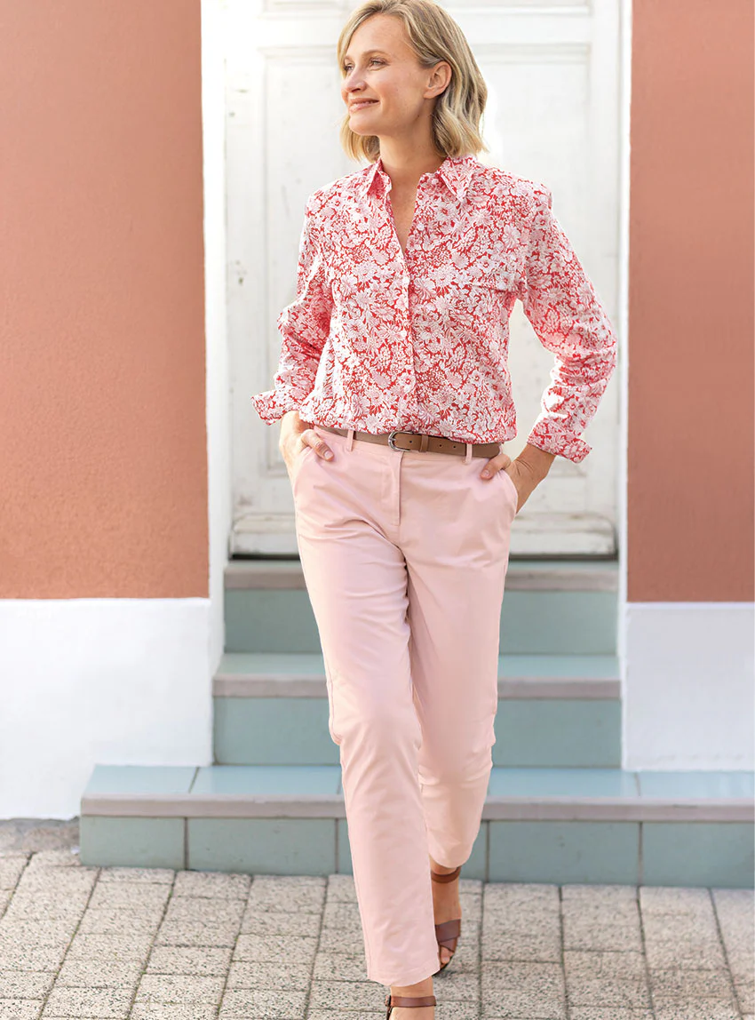 Pantalon chino femme en coton rose nacre