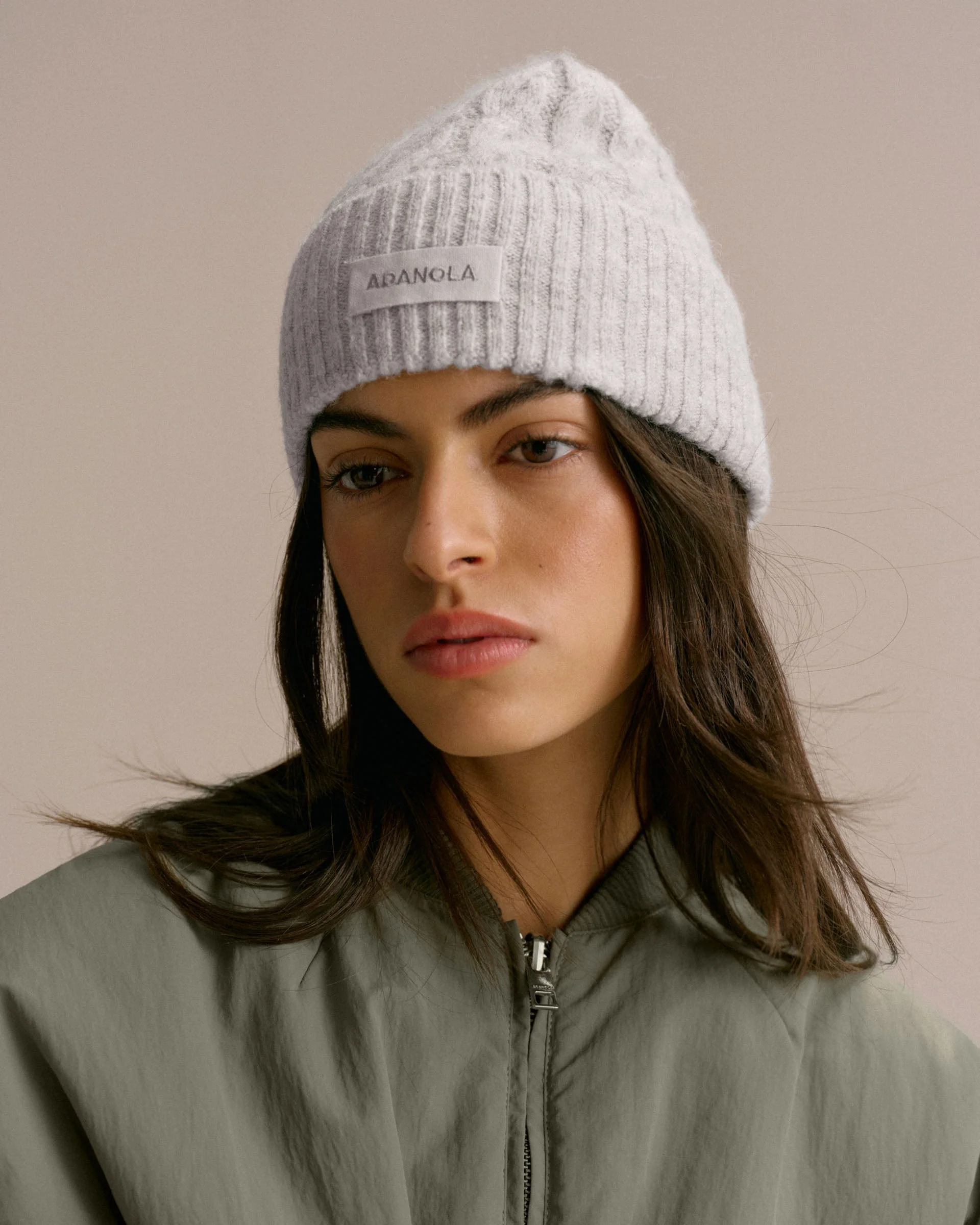 Cable Knit Beanie - Light Grey Melange