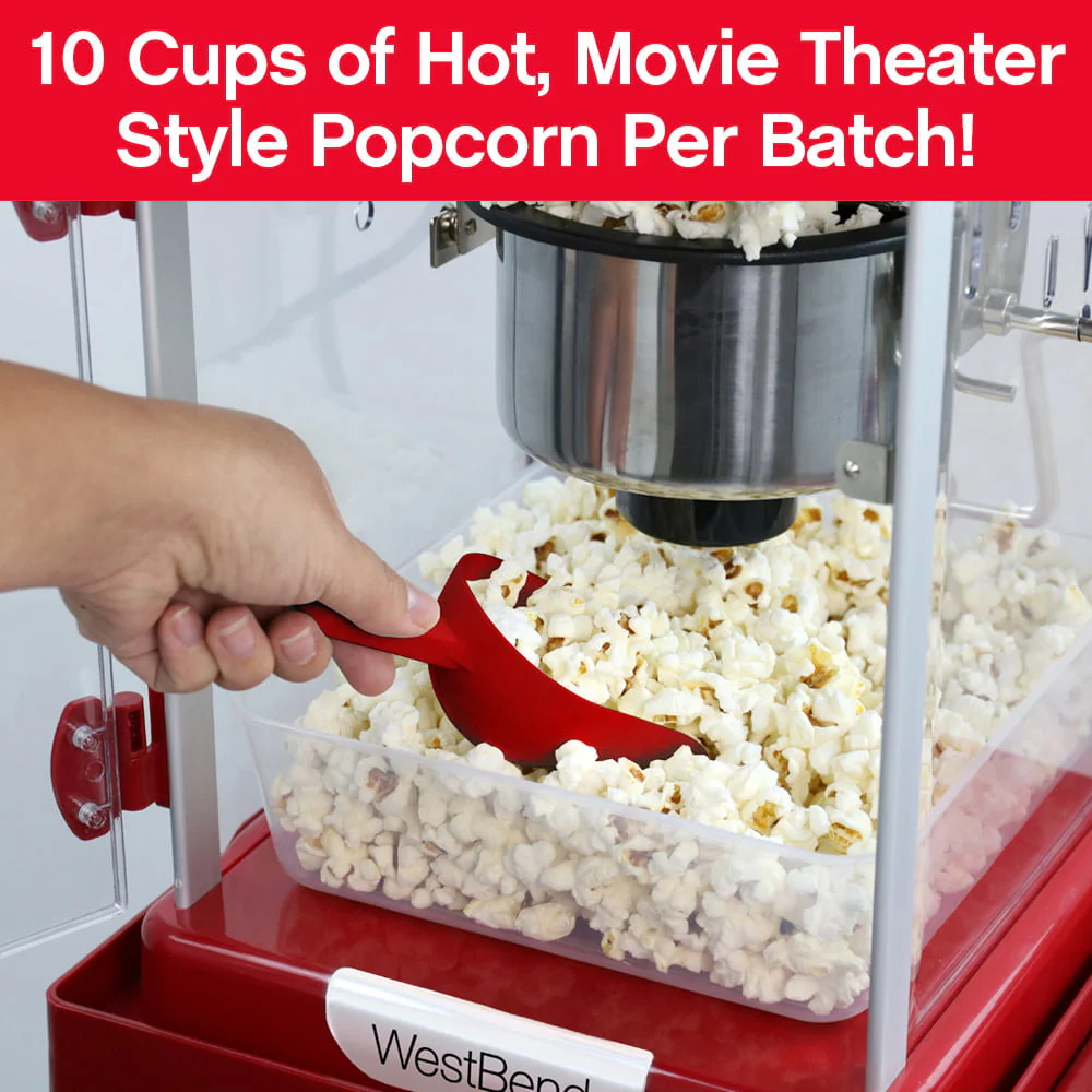 Popcorn Machine and Cart, 10-Cup Capacity, in Red (PCMC20RD13), 14.35 lb., New - Image 5
