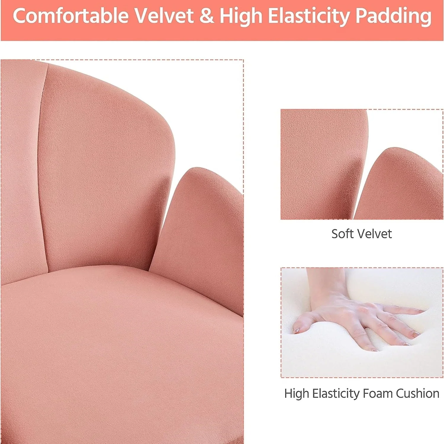 Velvet Desk Chair for Home Office, Makeup Vanity Chair with Armrests for Bedroom Modern, Swivel Rolling Chair(Black) Image 7