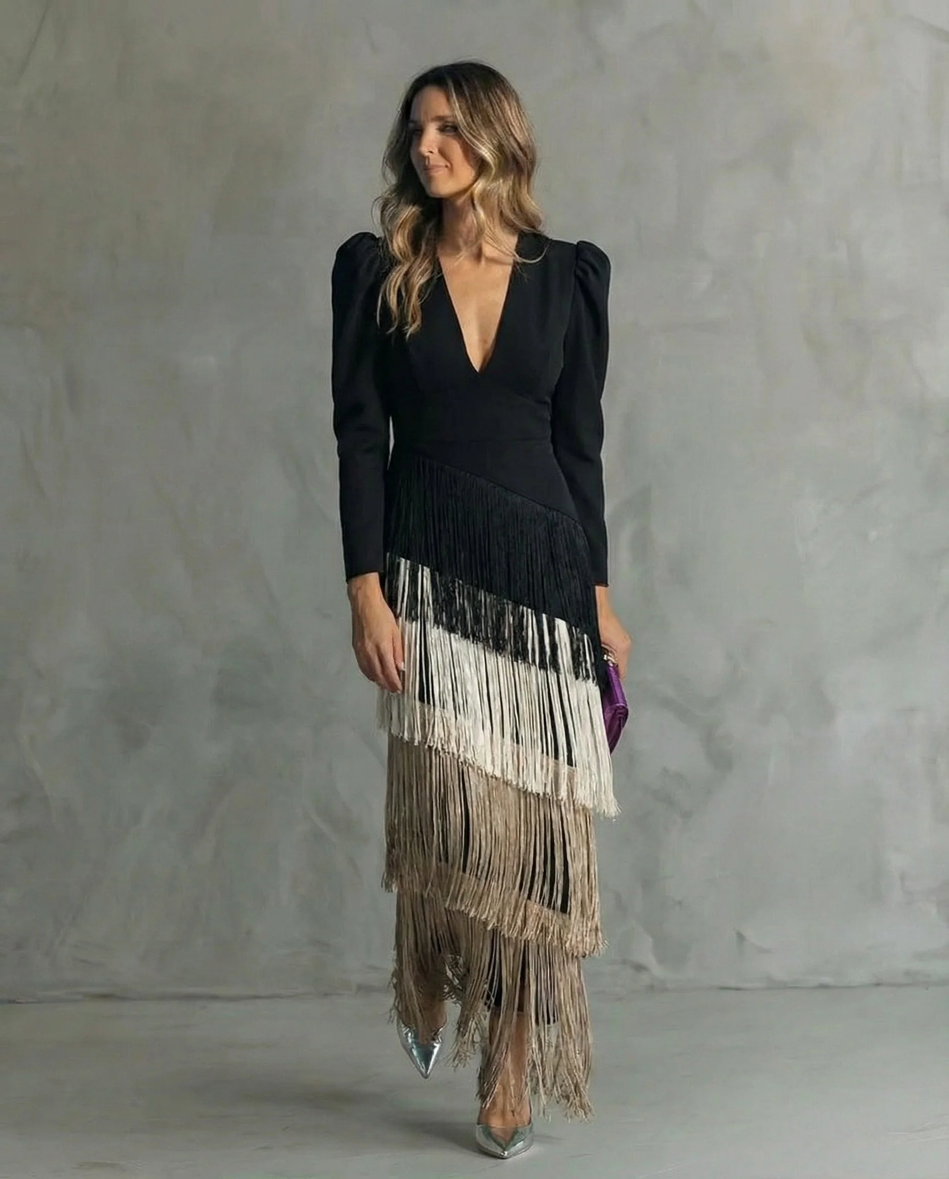 Clara™ | Robe midi élégante à manches à franges