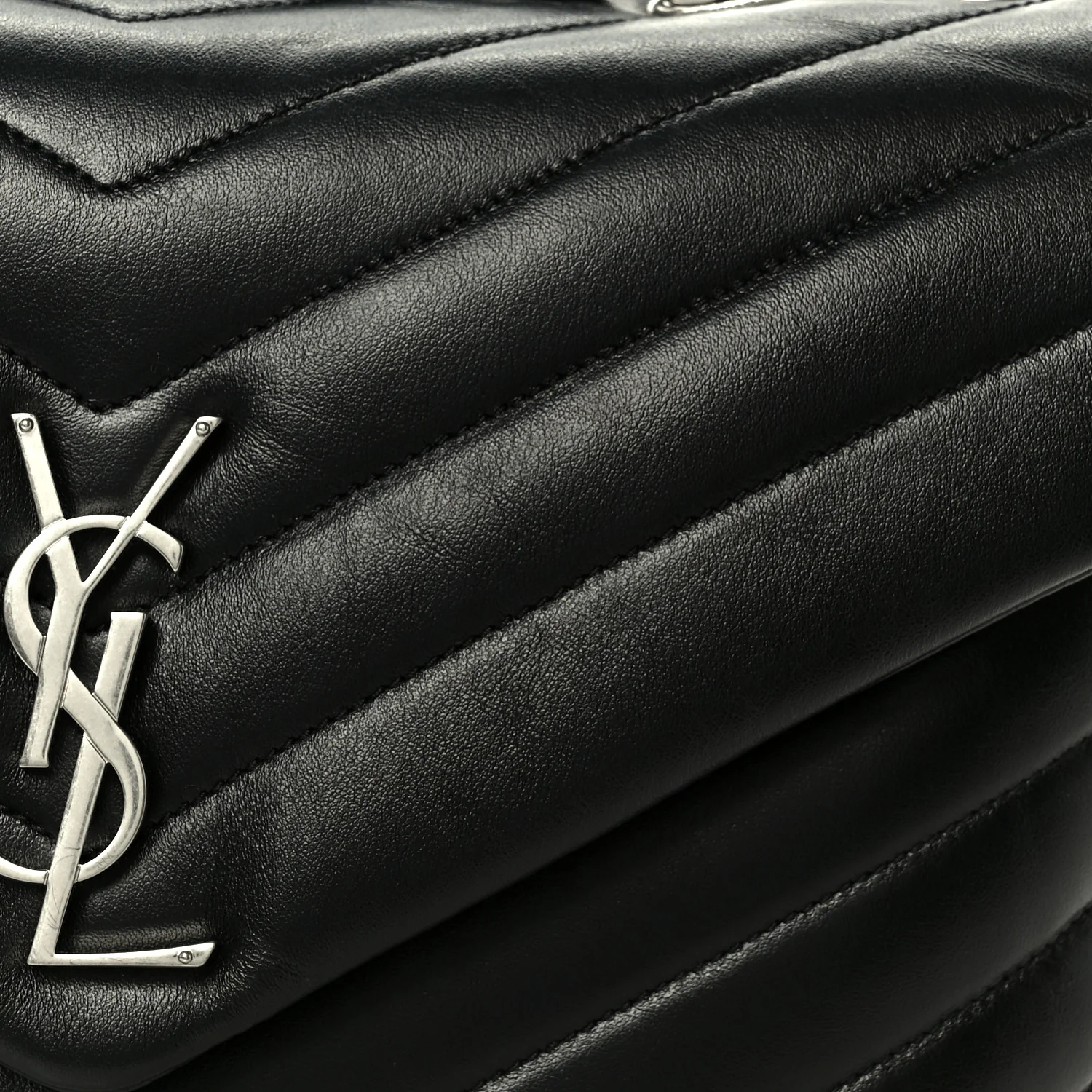 Calfskin Y Quilted Monogram Medium Loulou Chain Satchel Black