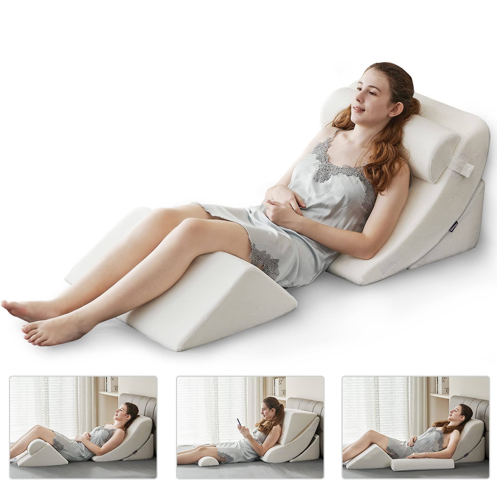 Ganaver 4pcs Orthopedic Bed Wedge Pillow Set Post Surgery, Relaxing, Back & Adjustable Head Support Cushion Triangle Memory Foam Pillow for ACI