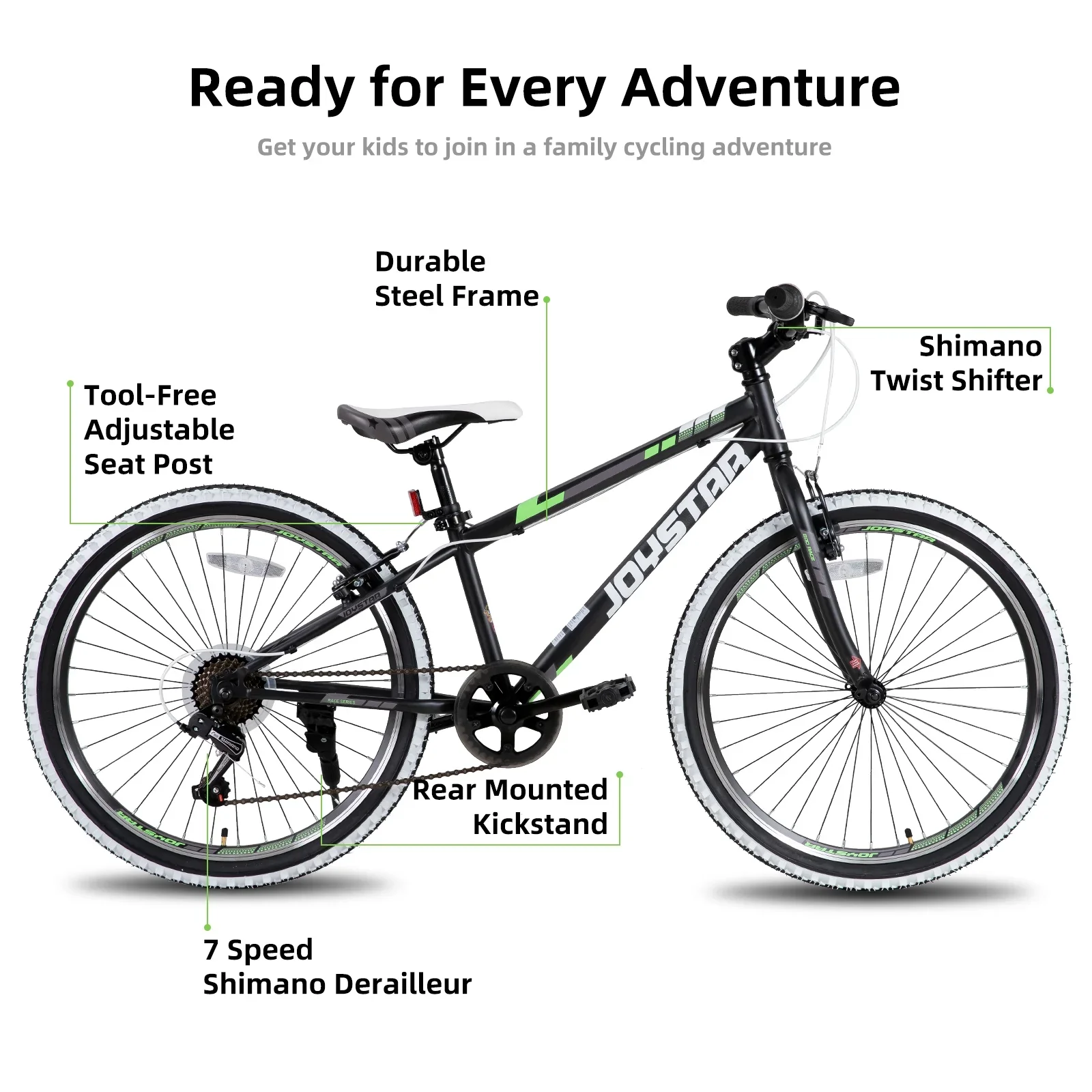 JOYSTAR Lubbock 20 24 Inch Kids Bike for Boys & Girls Ages 7-12 Years Hardtail Mountain Bike for Kids with 1-Speed/7-Speed Drivetrain, White Wall Knobby Tires, Kids' Bicycle