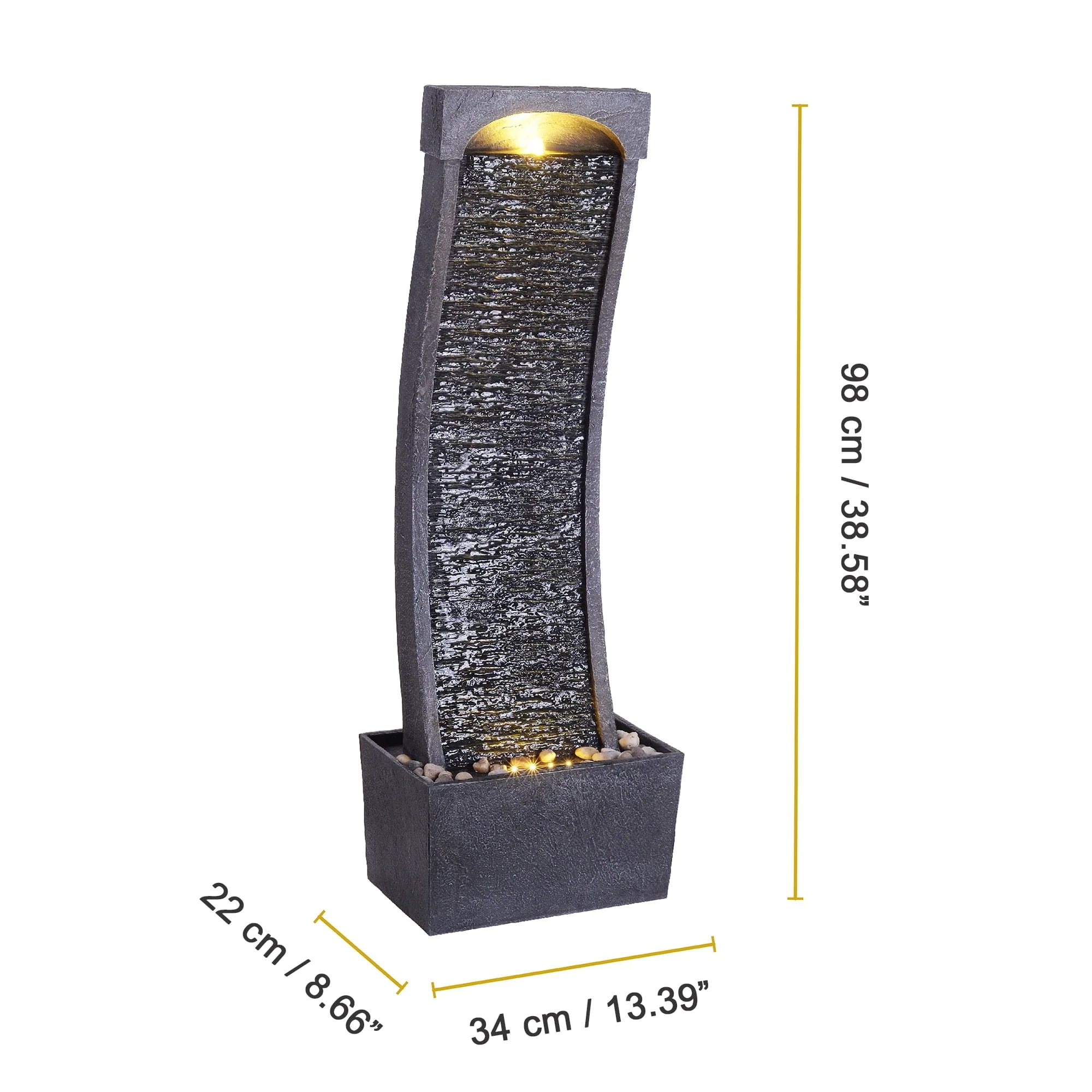 Indoor/Outdoor Modern Curved Slate Stone Look Tall Waterfall Fountain with LED Lights Image 4