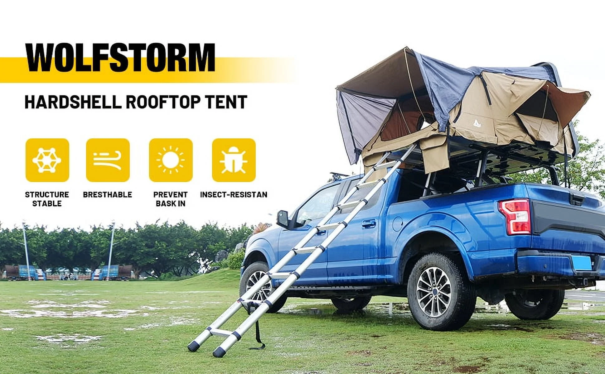 Hardshell Rooftop Tent, 2-3 Person, Khaki, Waterproof, 143.3 lbs(Khaki) - Image 10