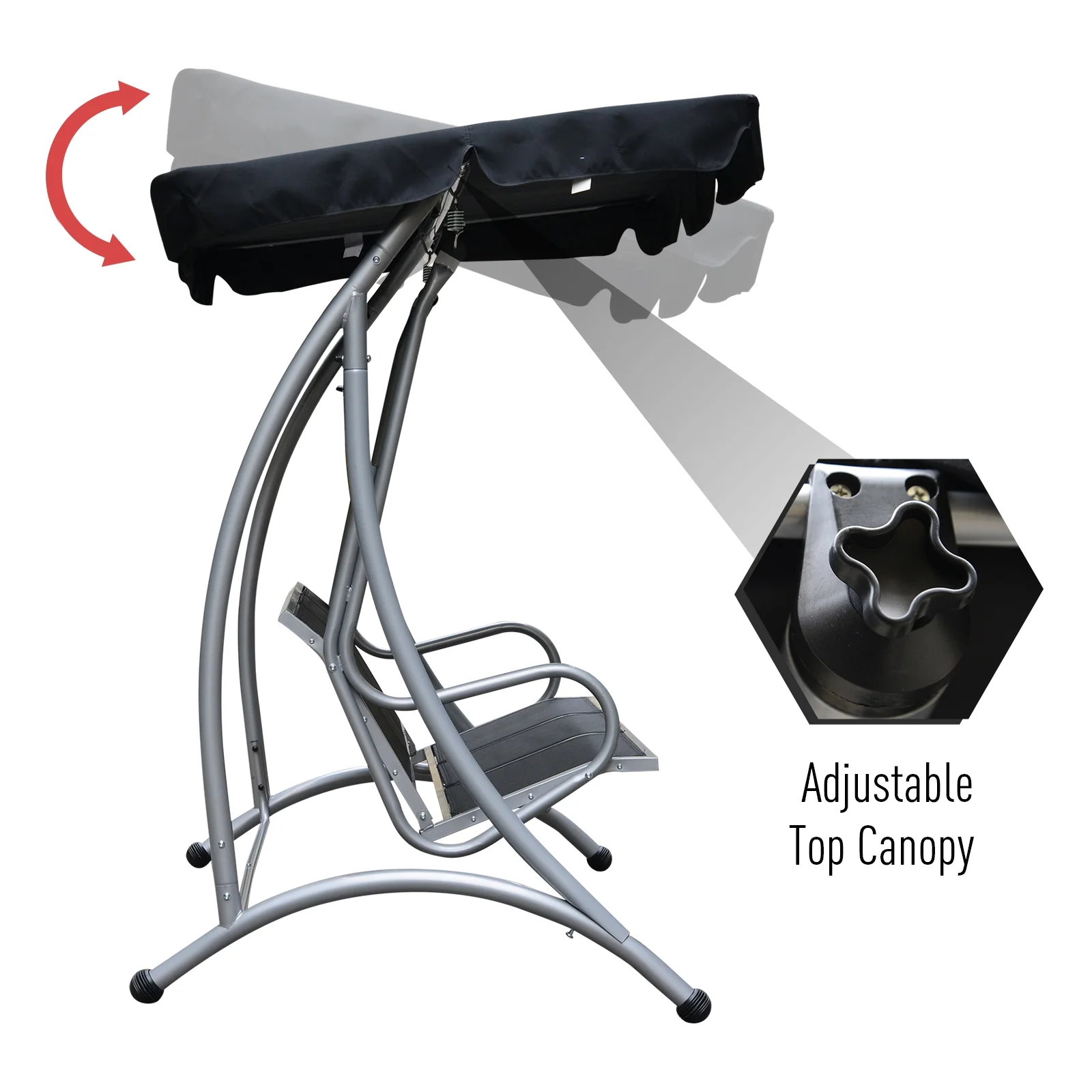 3 Person Patio Swing Seats, Porch Swing with Stand Adjustable Canopy, Heavy Duty Outdoor Swing Chair Bench for Adults, Black(Black) - Image 4
