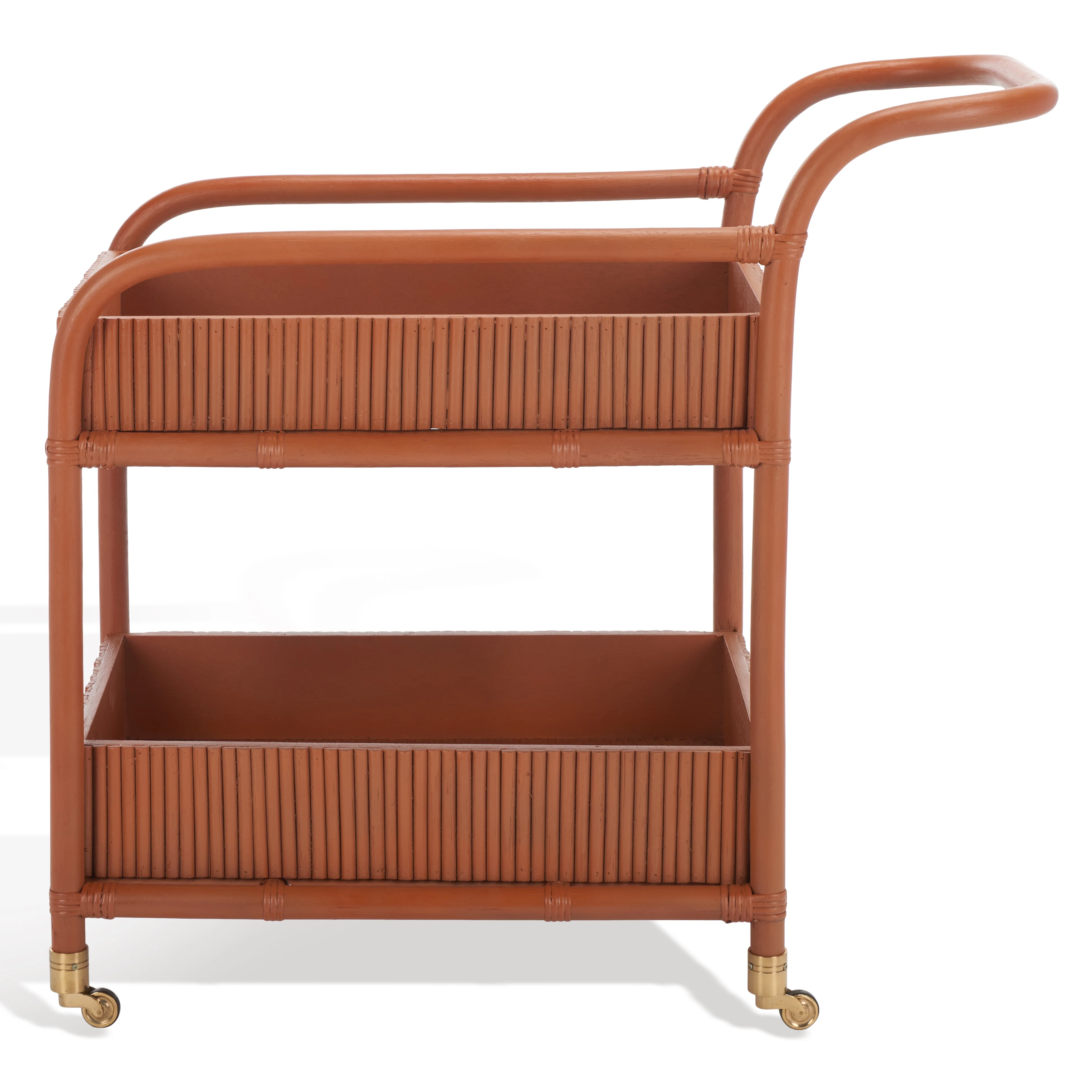 SAFAVIEH Couture Barnette Modern 2 - Tier Wheeled Rattan Pole Bar Cart, Amber