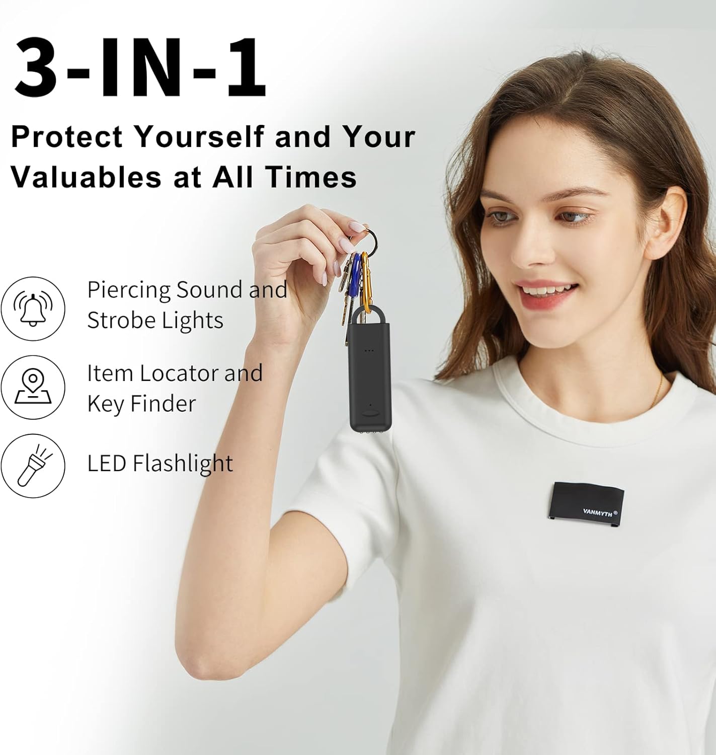 3-in-1 Personal Alarm Keychain with Apple Find My - 130dB Emergency Siren, LED Strobe Flashlight, GPS Tracker Keychain for Women, Kids, Seniors - Real-Time Location, Anti-Loss, iOS Only