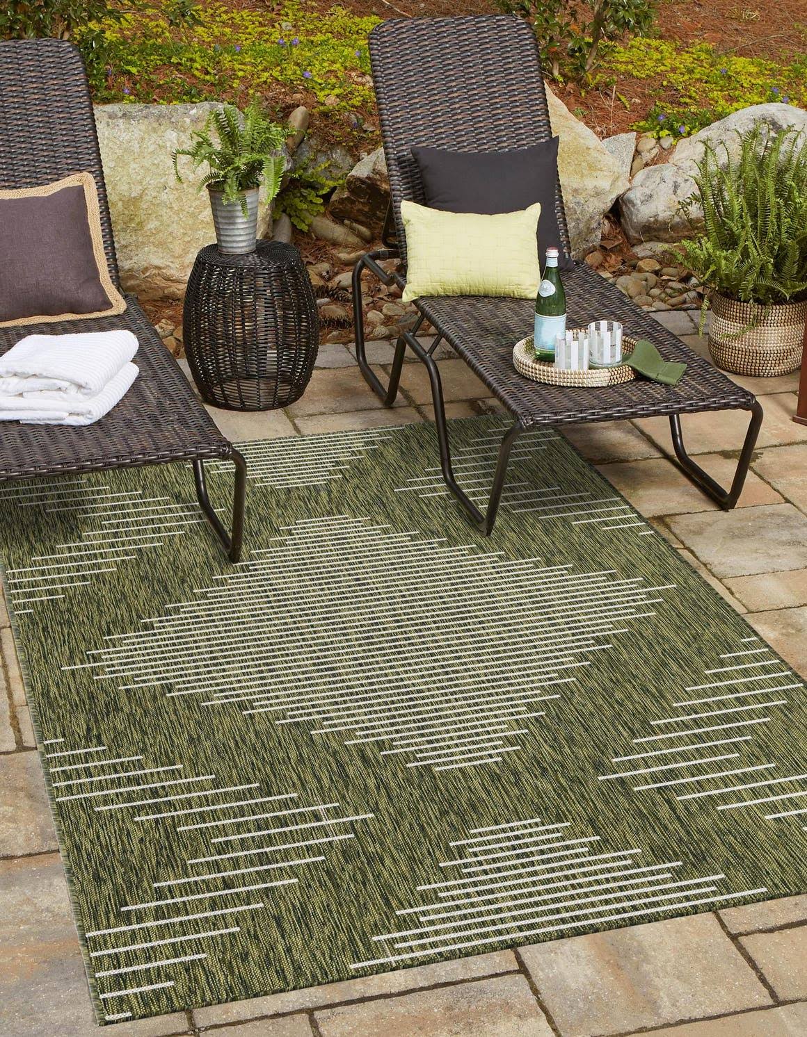 Unique Loom Outdoor Modern Green 4x6 Area Rug Indoor Outdoor Rug