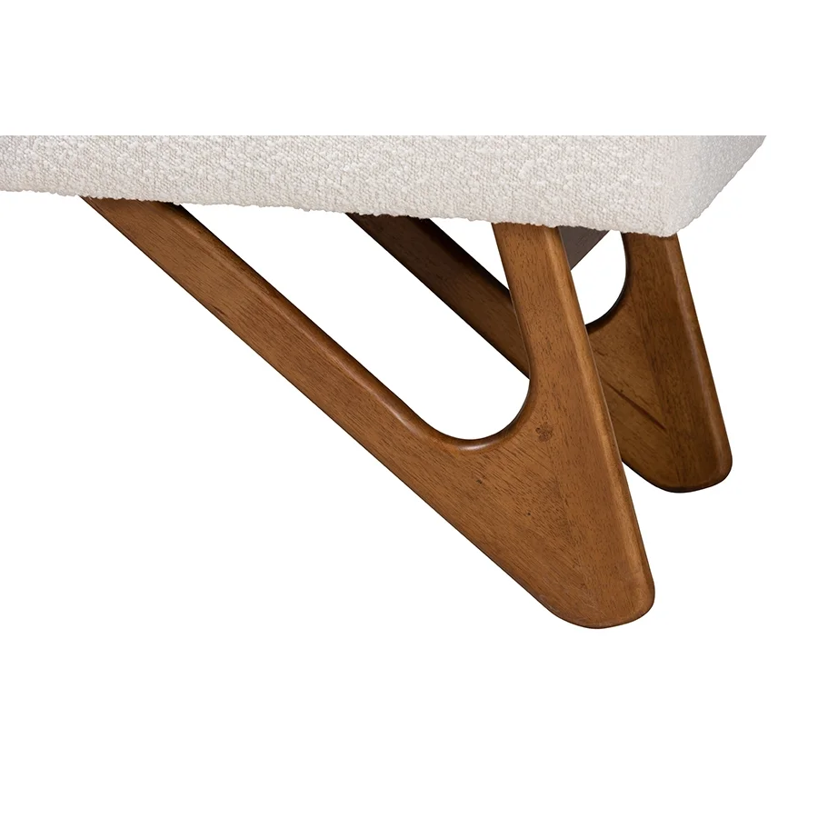 Rika Japandi Cream Boucle Fabric and Walnut Brown Finished Wood Bench - Image 5