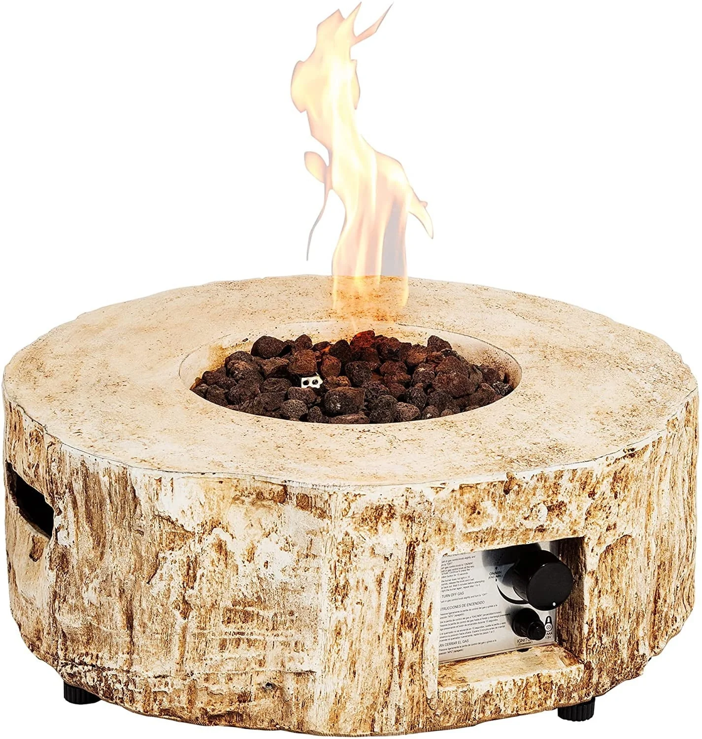 UIXE Gas Fire Pit Bowl Table, Faux Stump Outdoor Propane Firepit Round Table with Lava Rock, Waterproof Cover, Smokeless Fire Pit for Outside Patio Garden Backyard, 28 inch 30,000 BTU, CSA Approved