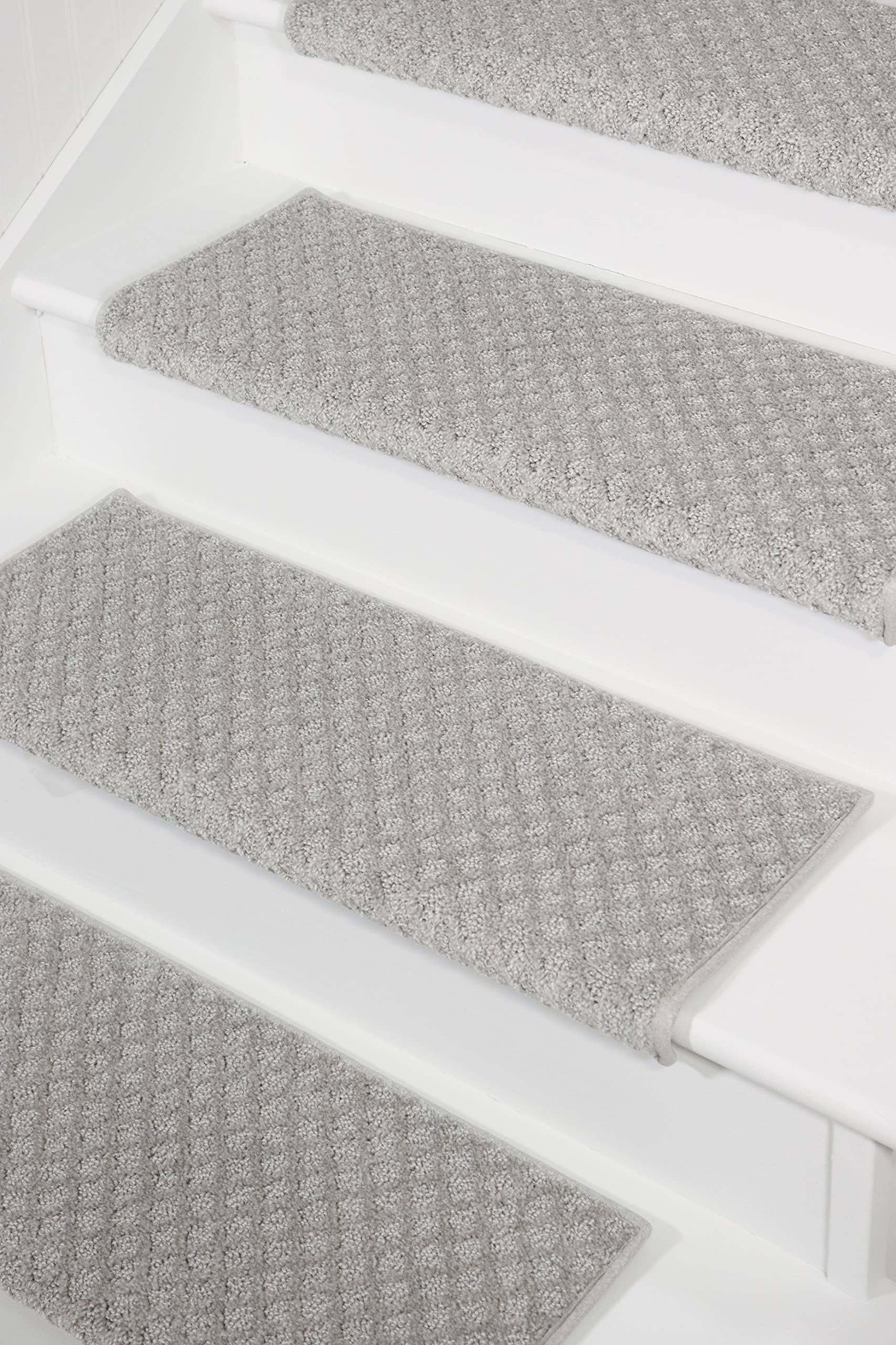 Oak Valley Designs Rounded Bullnose Carpet Stair Tread - Anti Slip Indoor Stair Mats for Wooden Steps, Style: Bayside Charm, Silver Birch 35