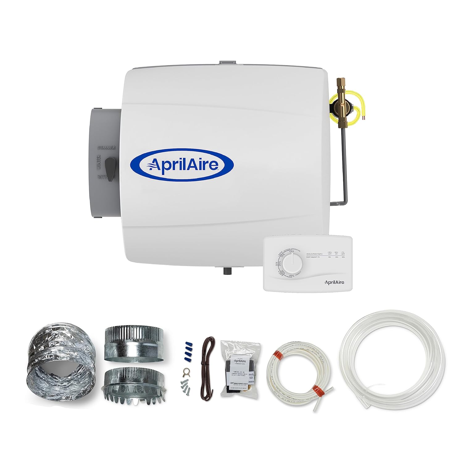 AprilAire 500M 12-gal. Whole-House Small Bypass Evaporative Humidifier with Manual Control for up to 3,600 sq. ft. + AprilAire Model 5843 Humidifier Installation Kit