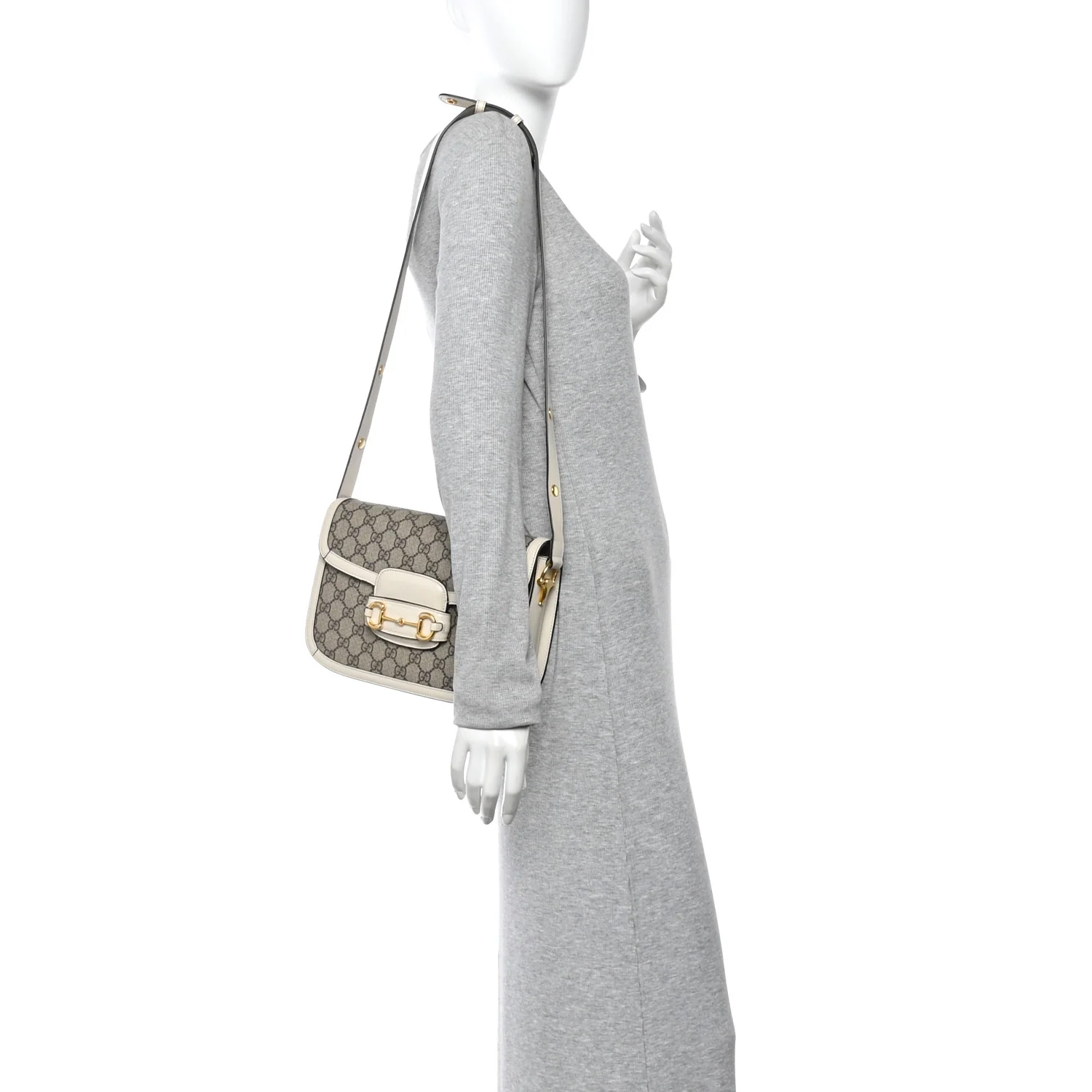 GG Supreme Monogram Horsebit 1955 Shoulder Bag Beige Mystic White