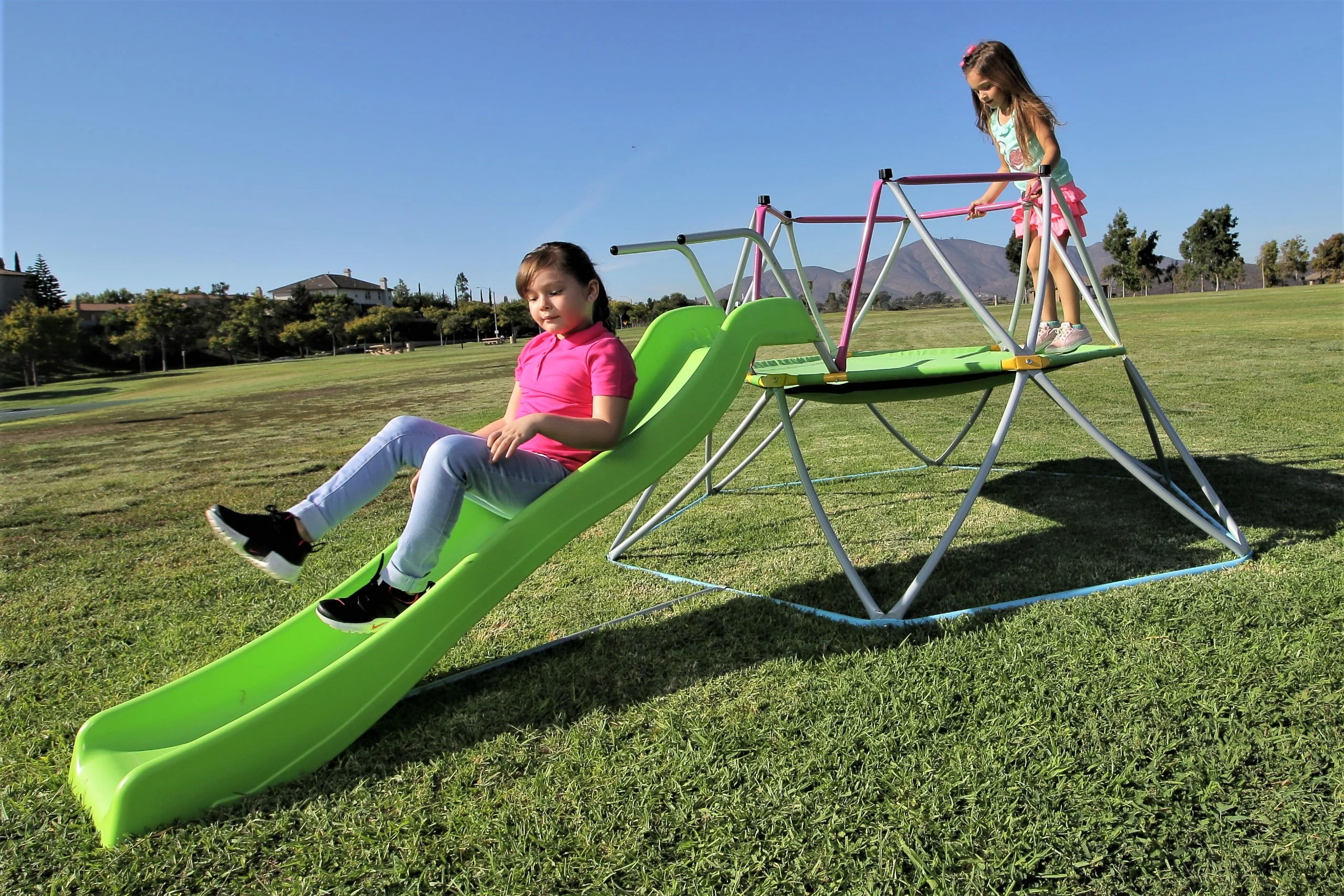 Platports Kids Dome Climber with Slide Set - Indoor Outdoor Playground - Age 3 - 10 - 55 in Mat