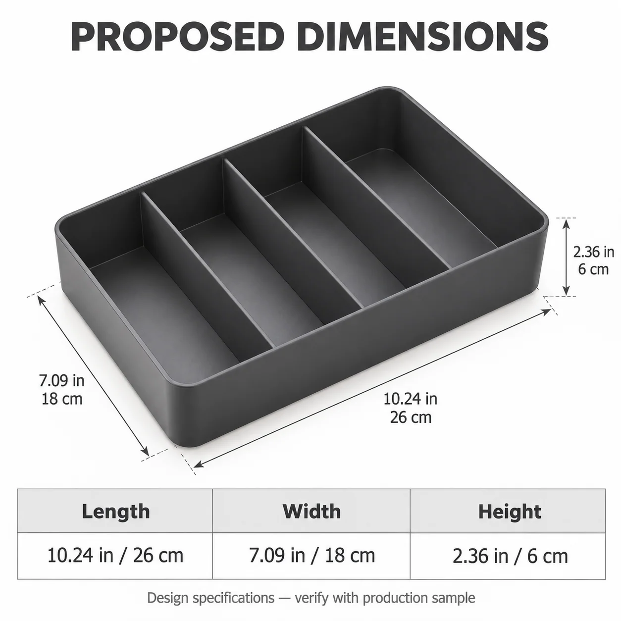 Charcoal Cable Storage Tray with Removable Dividers