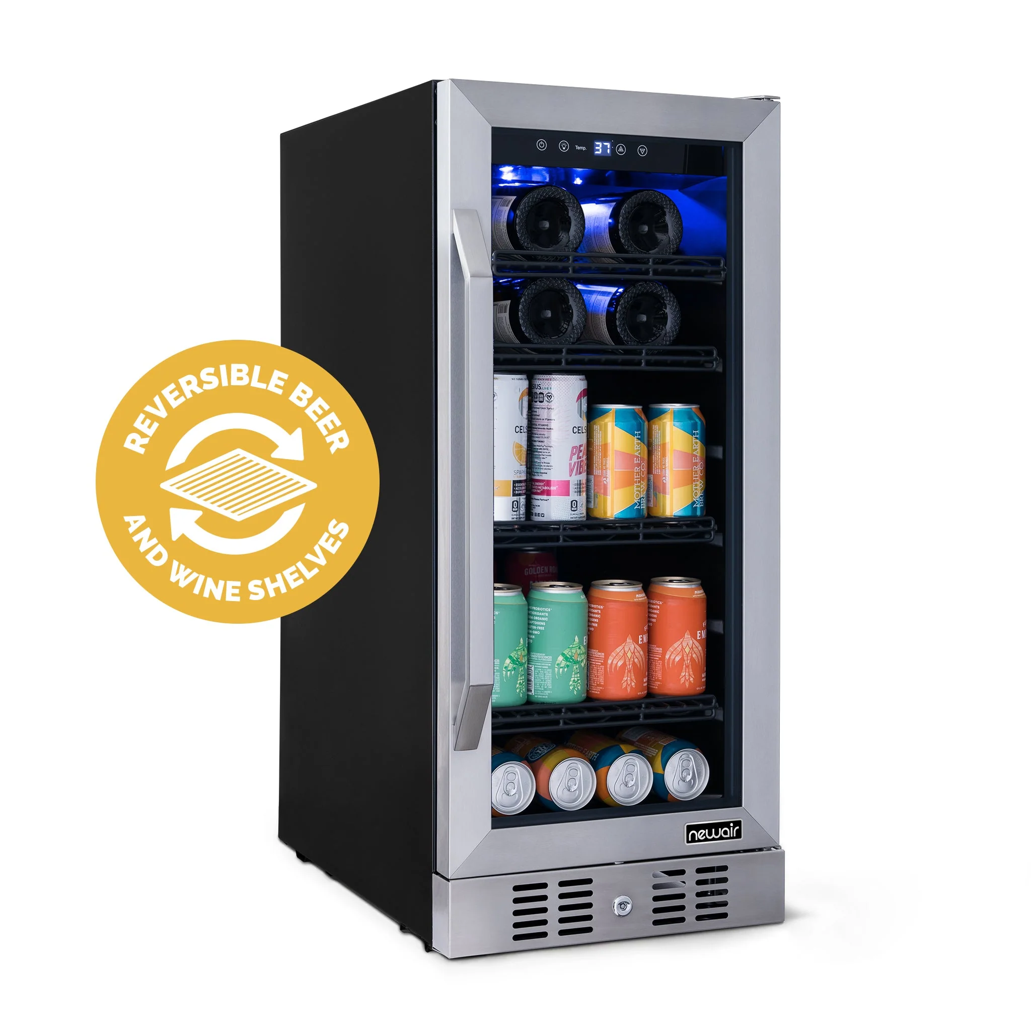 Newair 80-Can, 33-Bottle Built-in Stainless Steel Beverage Fridge - 15