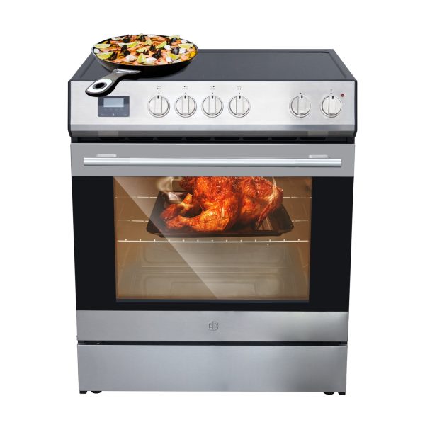 Four électrique à commandes frontales avec 5 zones de cuisson et 6 niveaux de puissance, four autonome, capacité de 5 pi³ (142 L), acier inoxydable