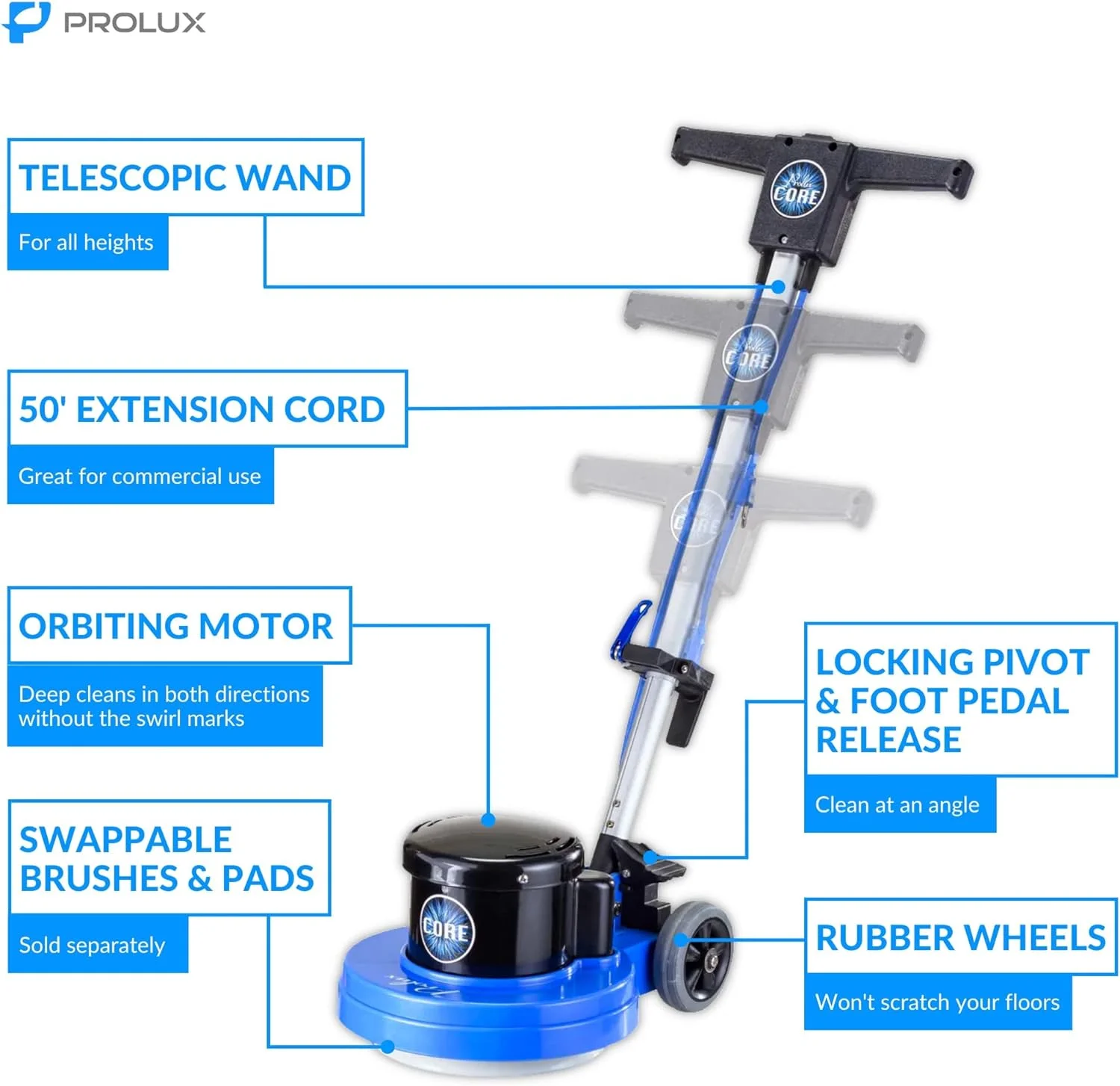 Core Heavy Duty Commercial Floor Polisher Buffer Scrubber Machine and 5 Pads - Image 2