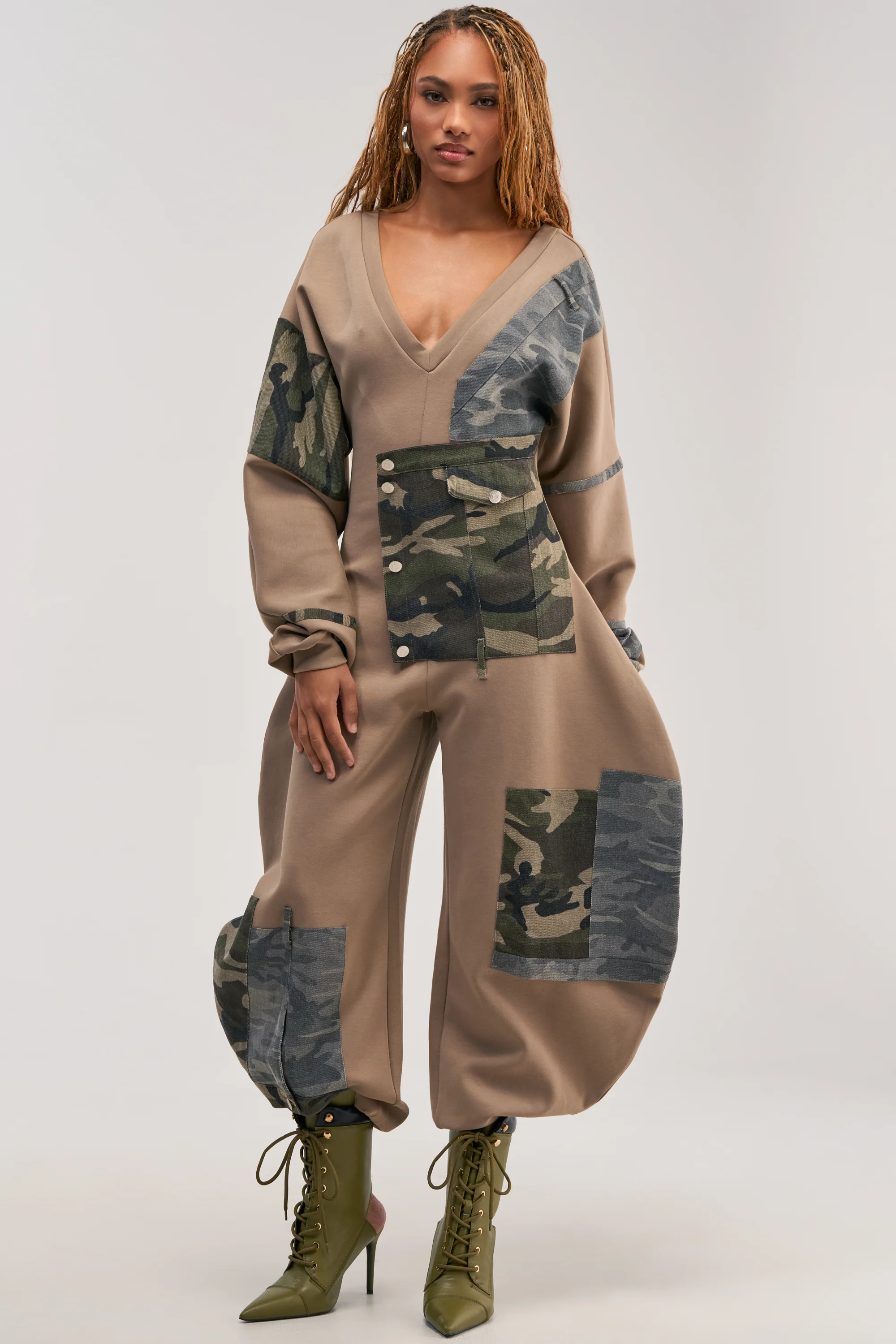 COMFY COZY PATCHWORK JUMPSUIT IN CAMO - Akira Store