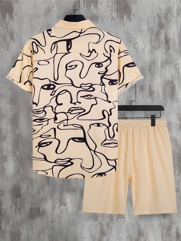 Suitmens Men's Hawaiian Print Short Sleeve Shirt Set 005