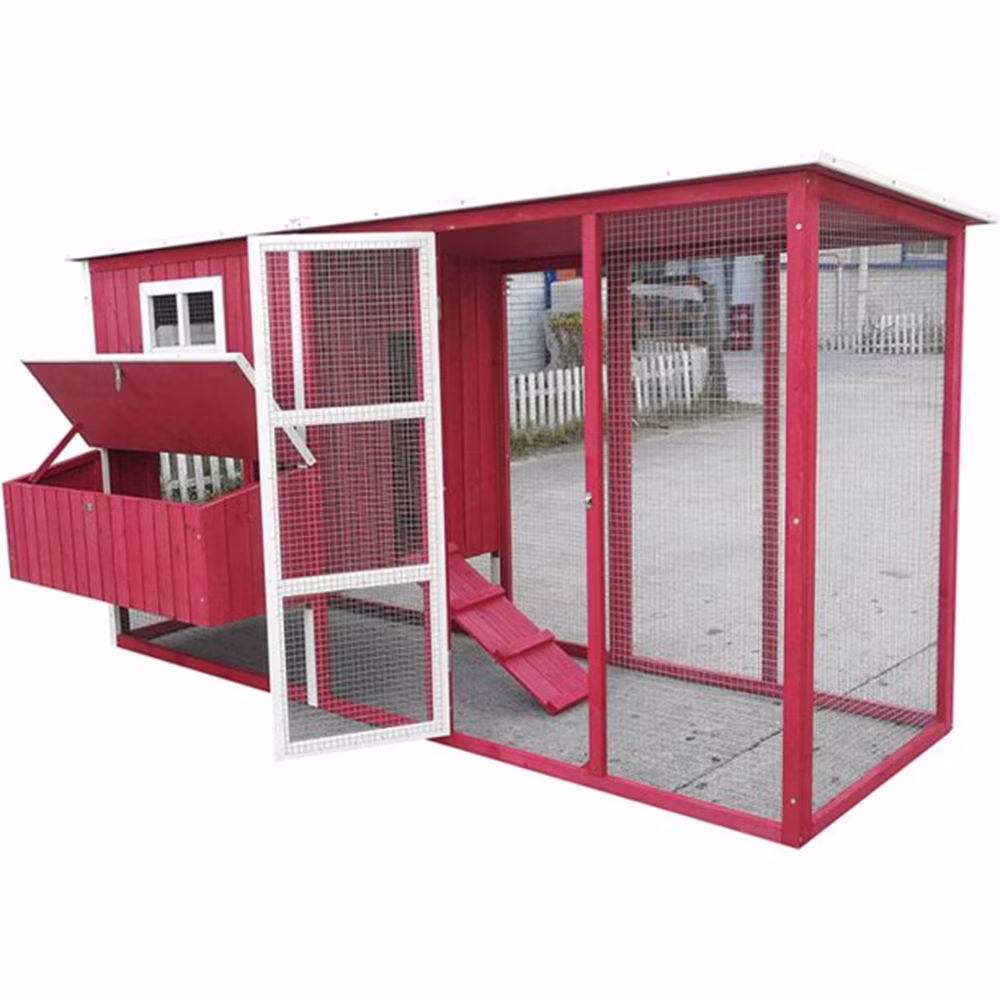 Wooden Portable Backyard Chicken Coop and Run with Chicken Coops, Red Fits 4 - 6 Chickens