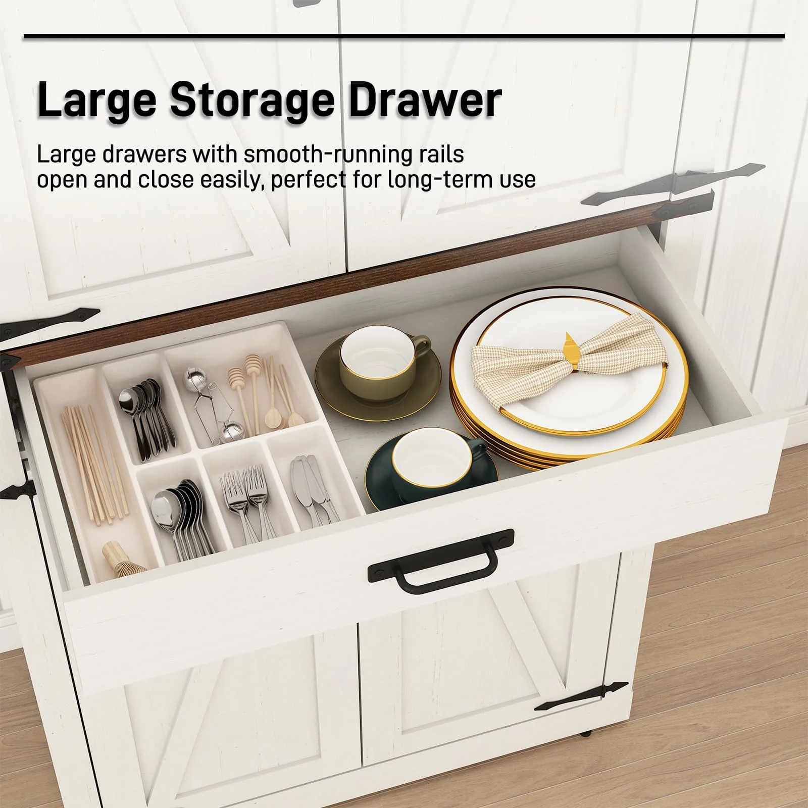 72" Tall Farmhouse Kitchen Pantry Cabinet w/1 Drawer 4 Roomy Storage Shelves, Versatile Wood Storage Cabinet with 4 Barn Door Adjustable Shelves for Dining Room Bathroom Utility Room(White) - Image 5