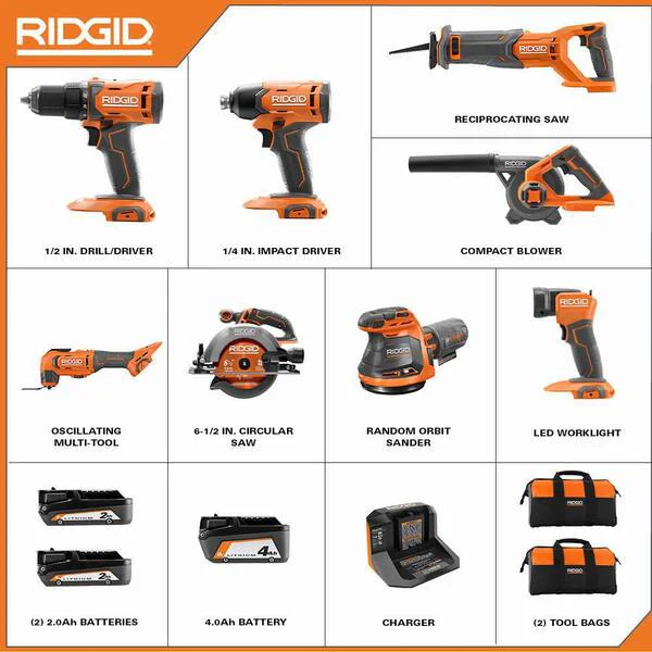 18V Cordless 8 Tool Combo Kit with (3) Batteries, Charger, and Bag with 18V Heat Gun Image 2