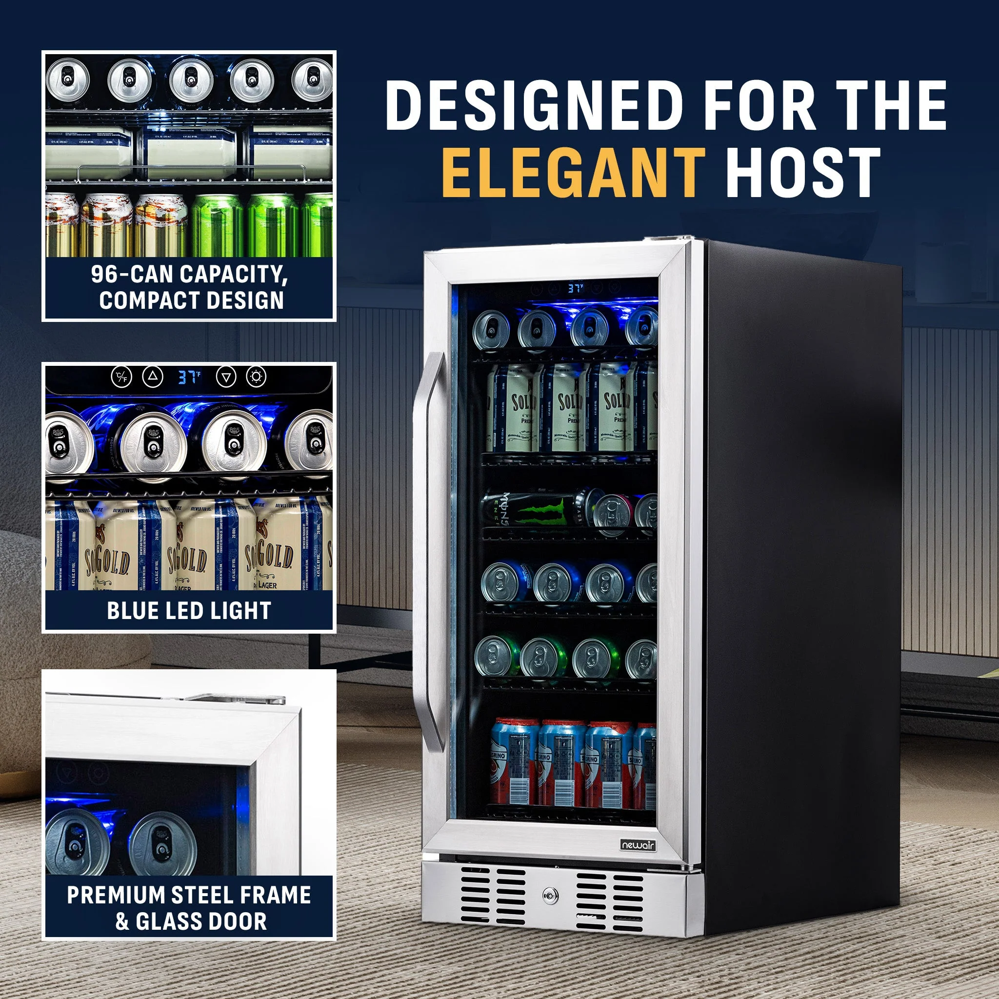 Newair 96-Can Built-In Stainless Steel Beverage Fridge - 15