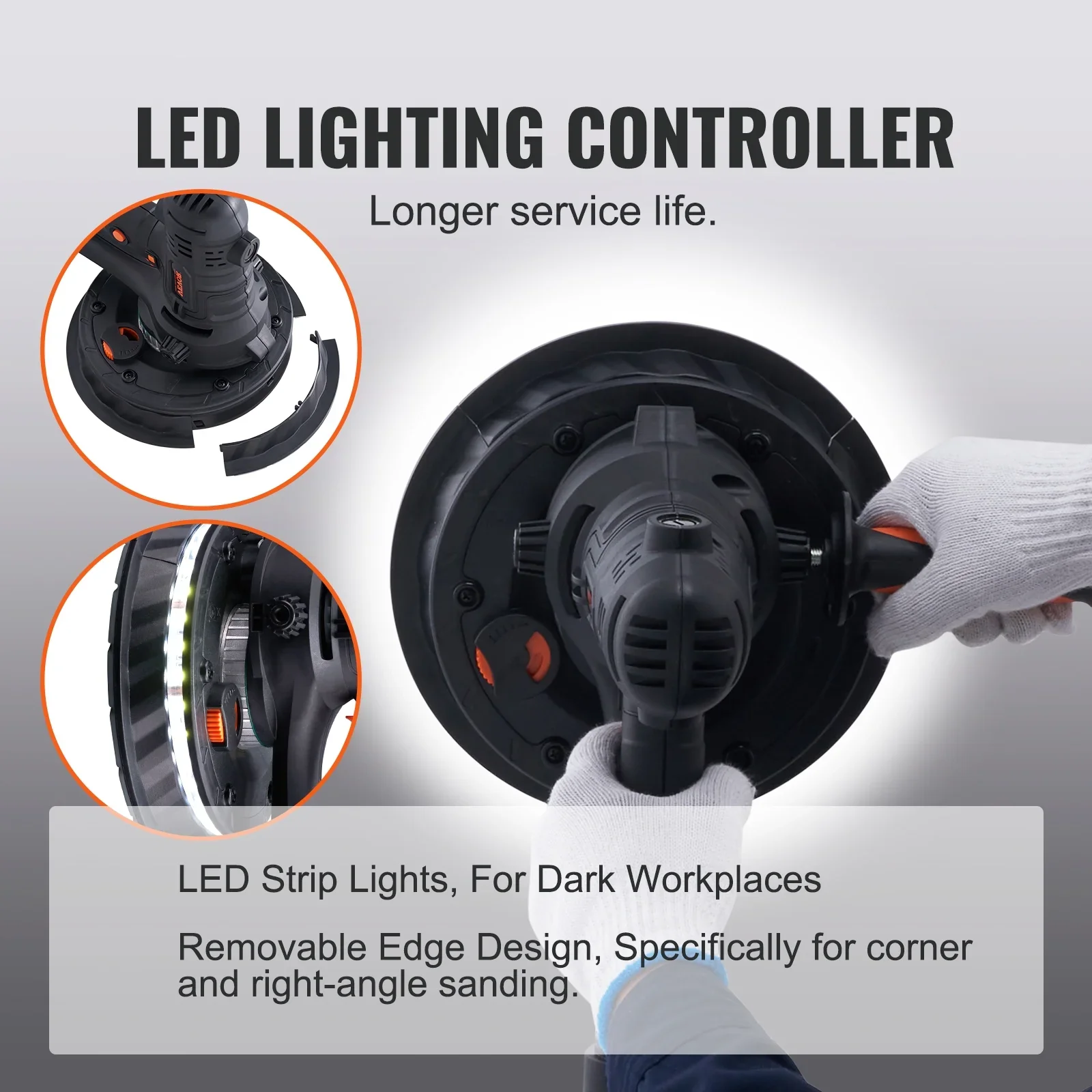 BENTISM Handheld Drywall Sander 800W, 1200-2300RPM Wall Sander with Double LED Light & Automatic Vacuum System, 12 Pcs Sanding Pads Electric Sander with Dust Bag, Detachable Edge