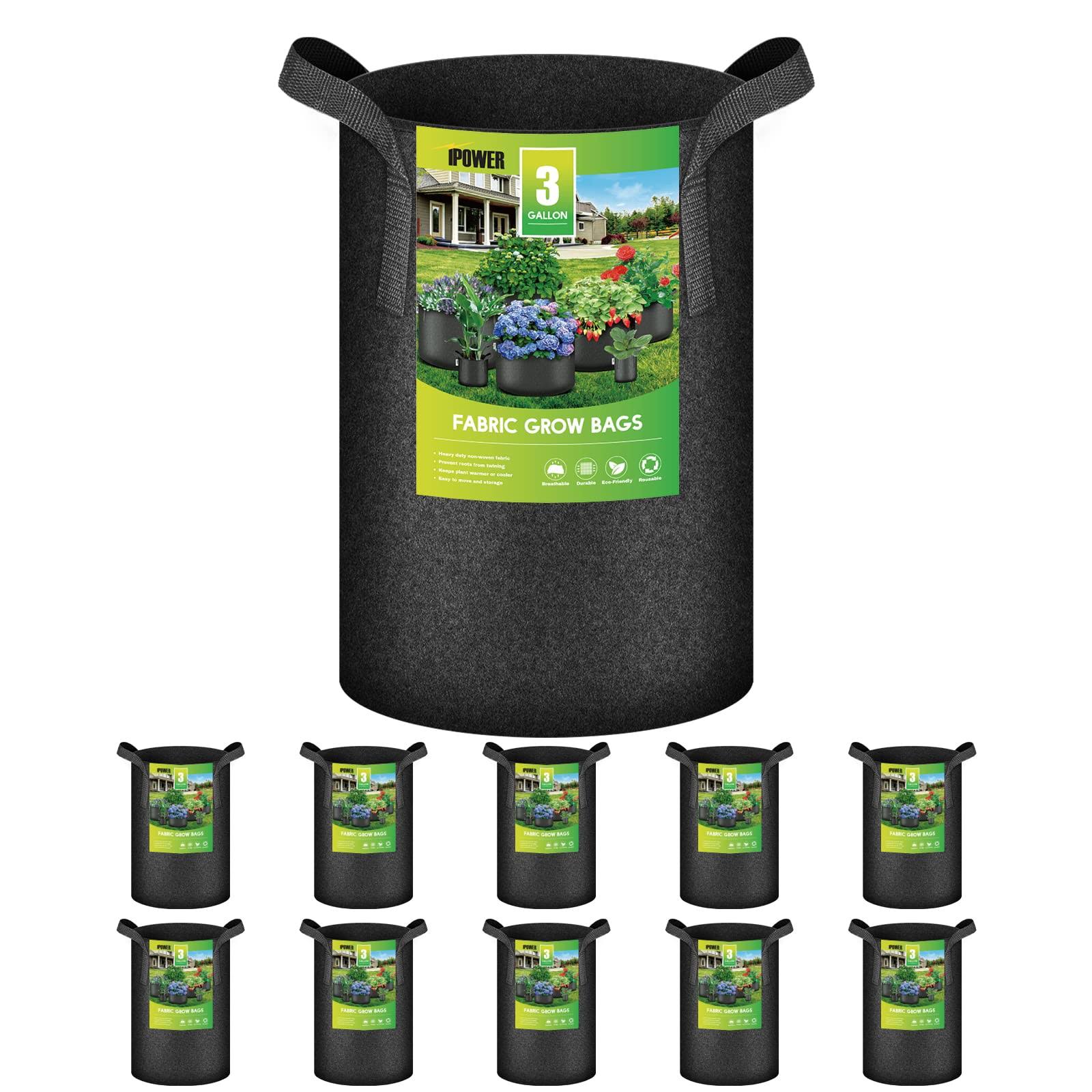 iPower 3 gal. Black Grow Bags Nonwoven Fabric Pots Aeration Container with Strap Handles for Garden (10-Pack)
