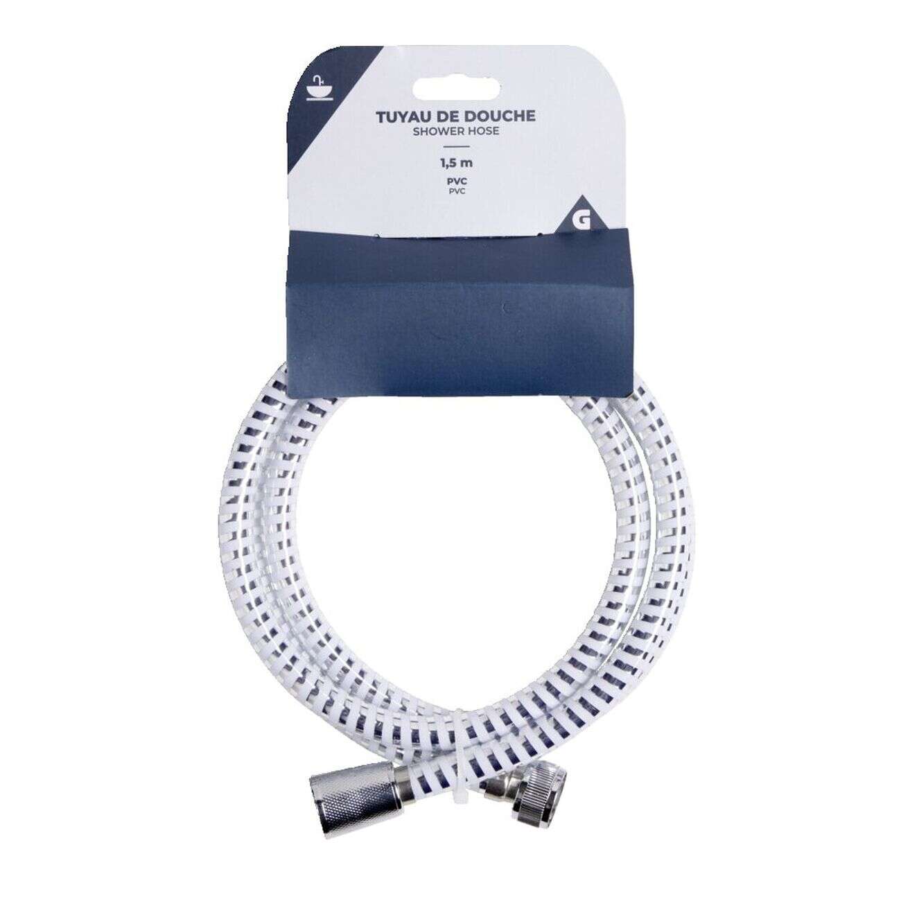 Tuyau flexible de douche plastique gris et blanc 1,5m