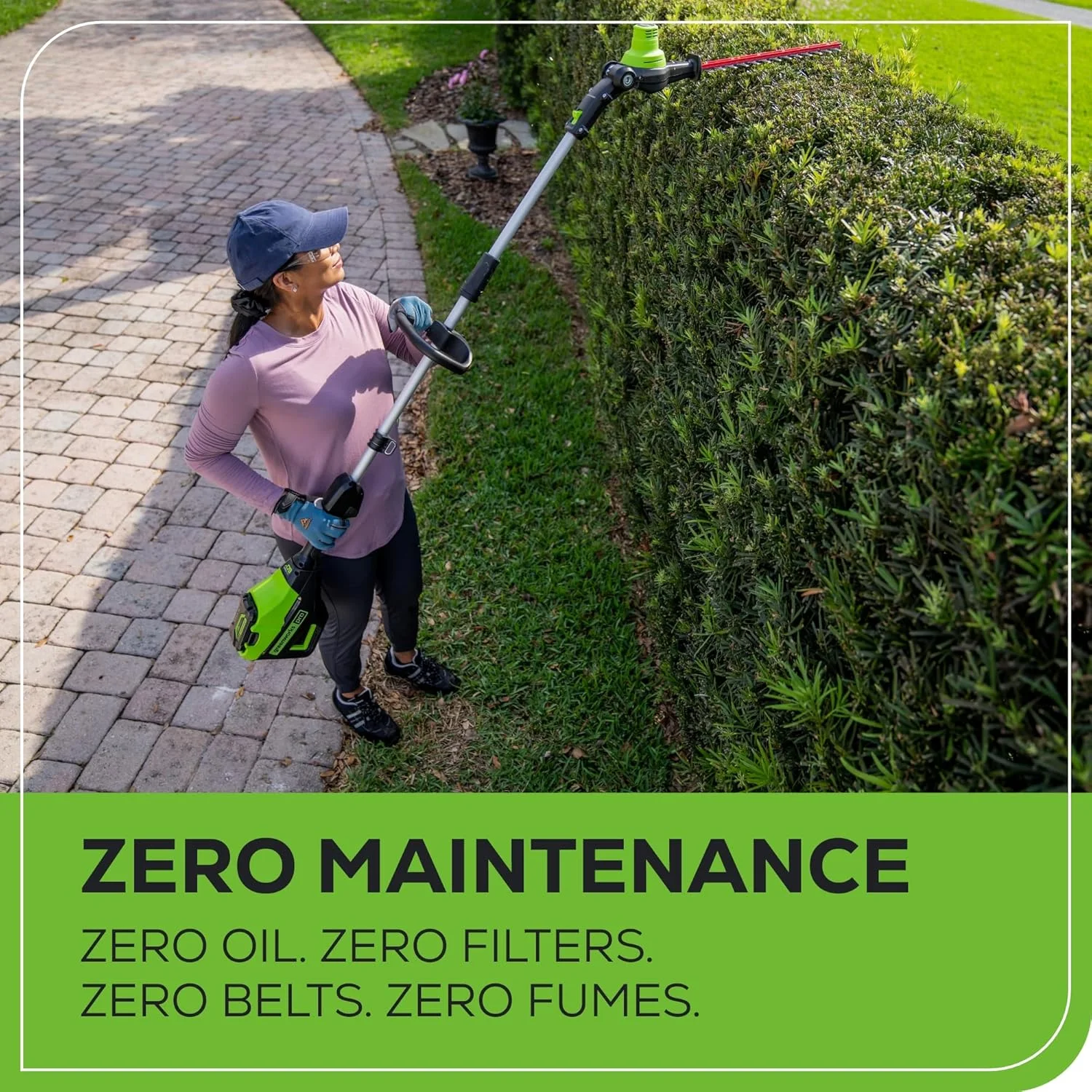 60V 20" Brushless Cordless Battery Powered Pole Hedge Trimmer, 2 0Ah Battery and Charger Included Image 8