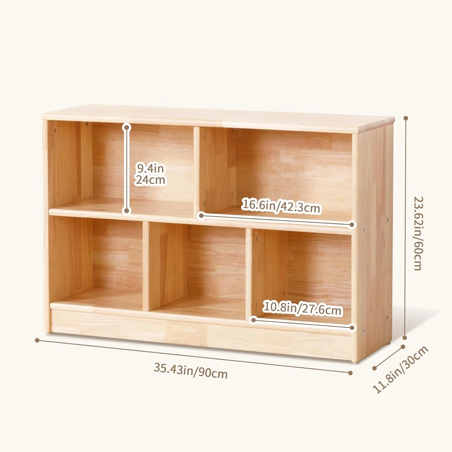Rubber Wood 5 - Compartment Montessori Shelf, 35.4