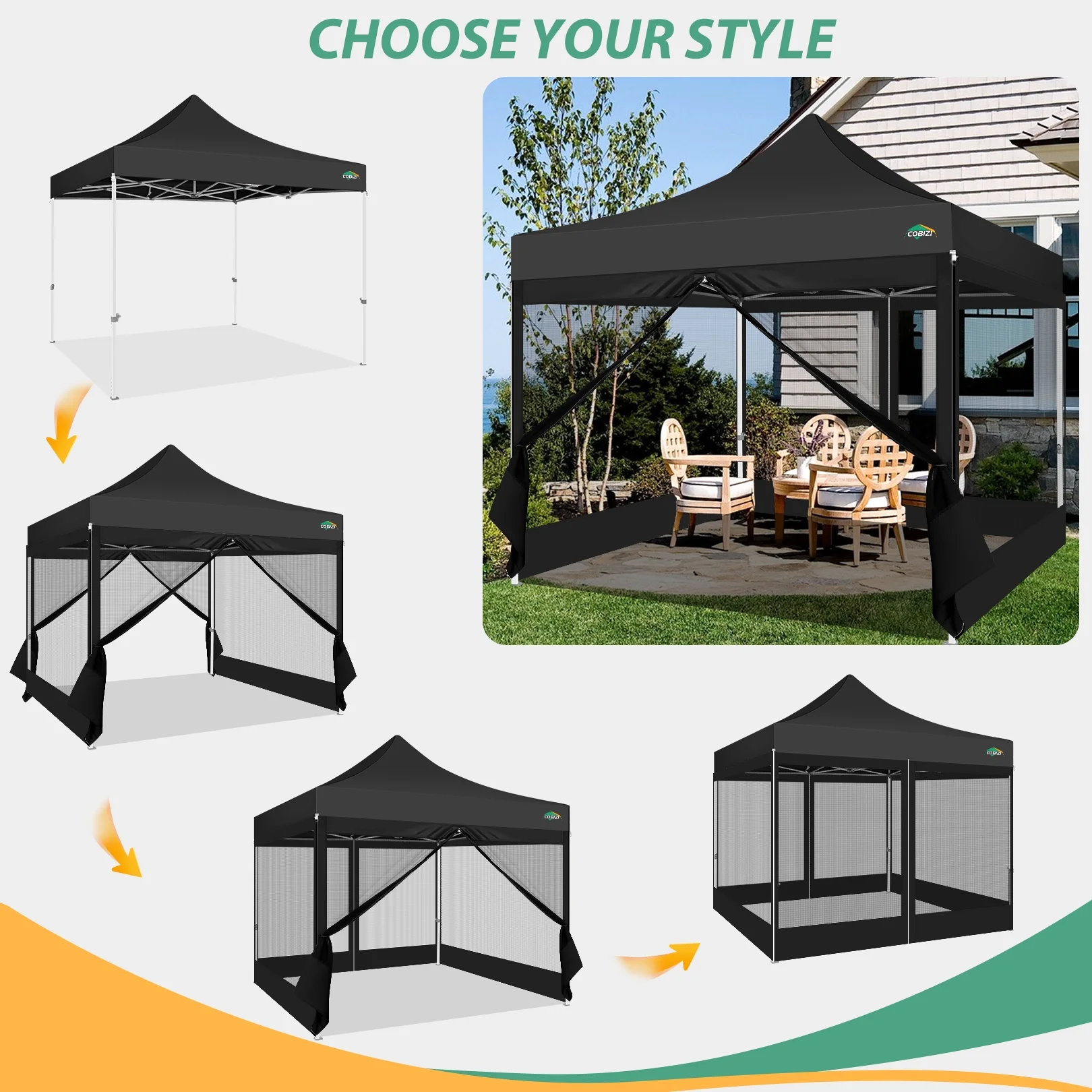 10X10 Heavy Duty Pop up Canopy with Mosquito Net,Instant Outdoor Shelter Large Canopy Tent for Outside,Gazebo with Mesh Sidewalls for Party,Backyard,Camping,Black(10 x 10/Black) - Image 9