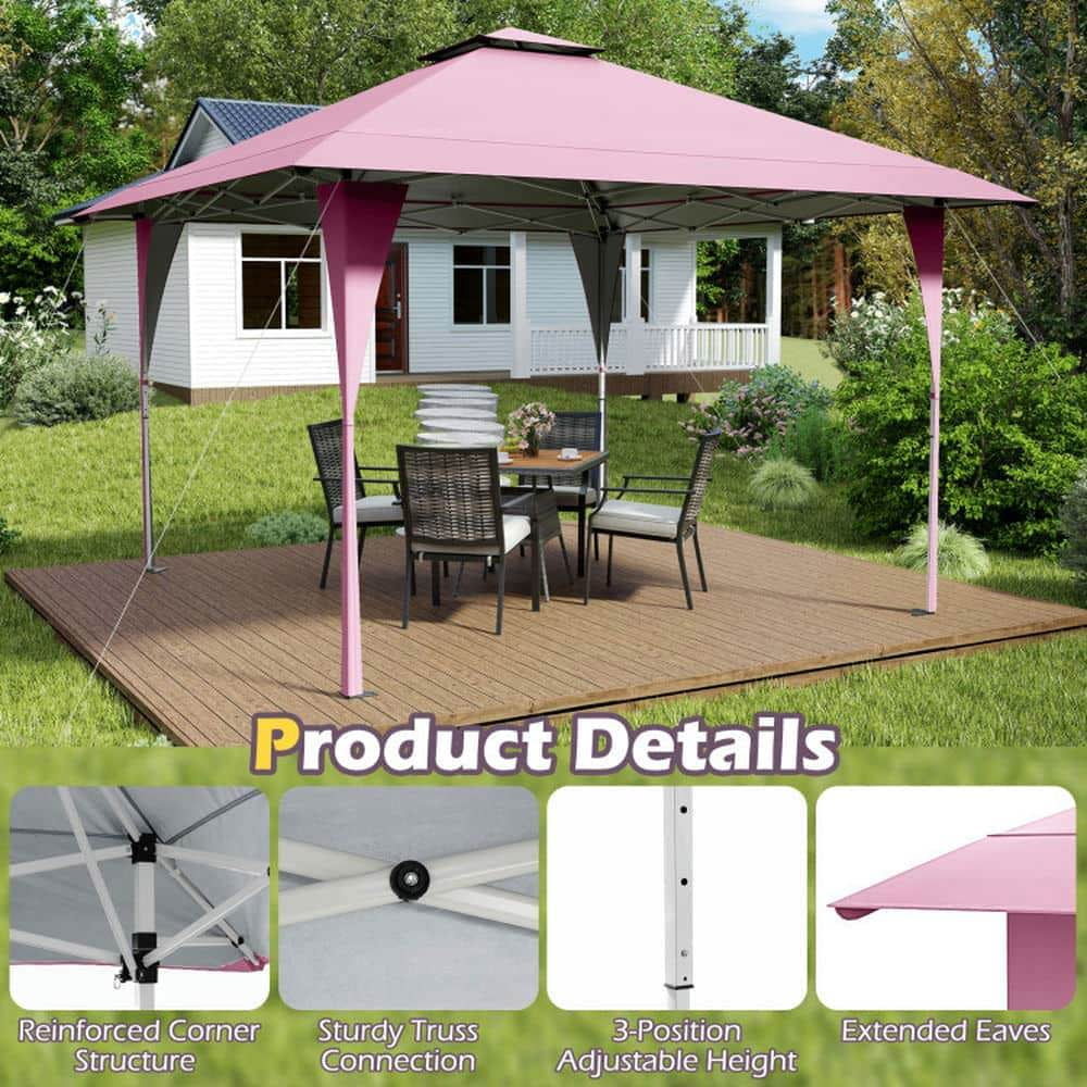 Demifill 13 X 13 FT Pop up Canopy Tent, Canopy with Portable Carrying Bag 8 Stakes and 4 Wind Ropes for Outdoor as Garden, Backyard, Porch, Pink