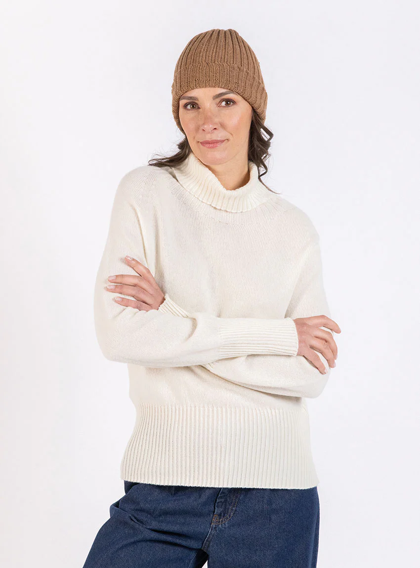 Bonnet mixte en laine mérinos marron
