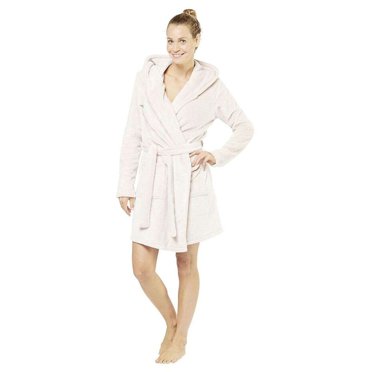 Robe de chambre femme avec capuche oreille blanc à pois multicolore