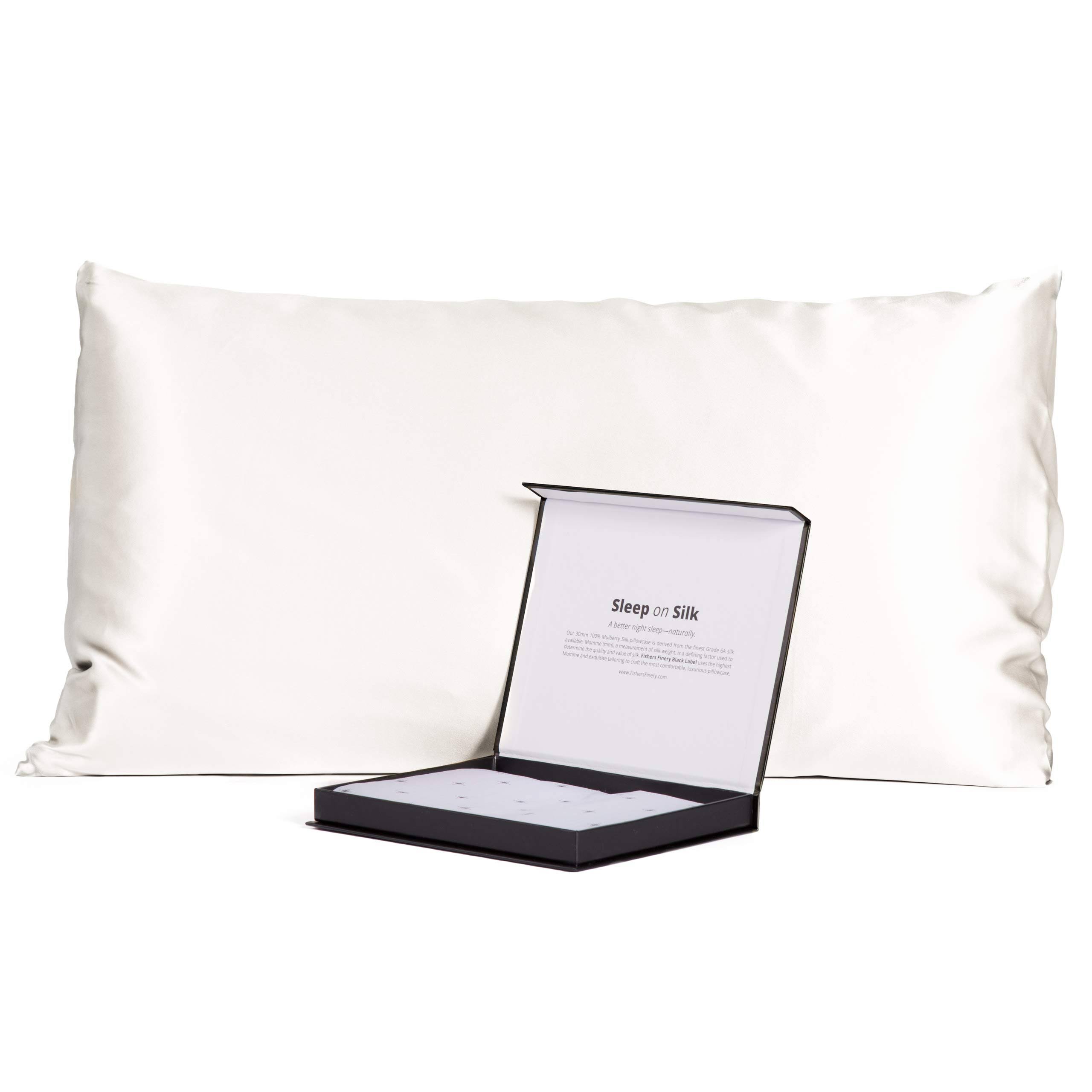 Fishers Finery 30mm 100% Pure Mulberry Silk Pillowcase Good Housekeeping Quality Tested (White, Queen)