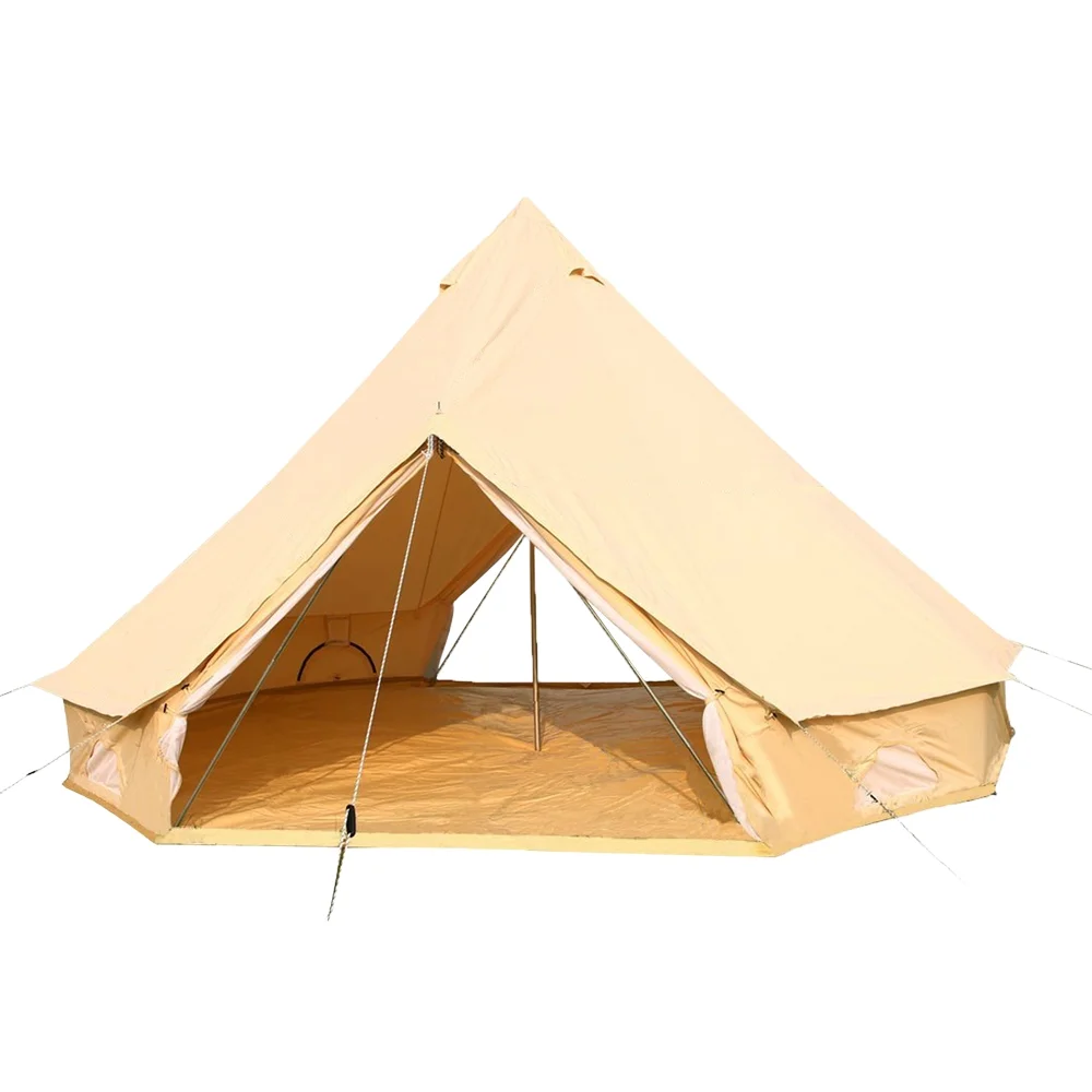 UNISTRENGH Bell Tent 4M Double Door Glamping Tent Cotton Canvas Tent Yurt Safari Waterproof