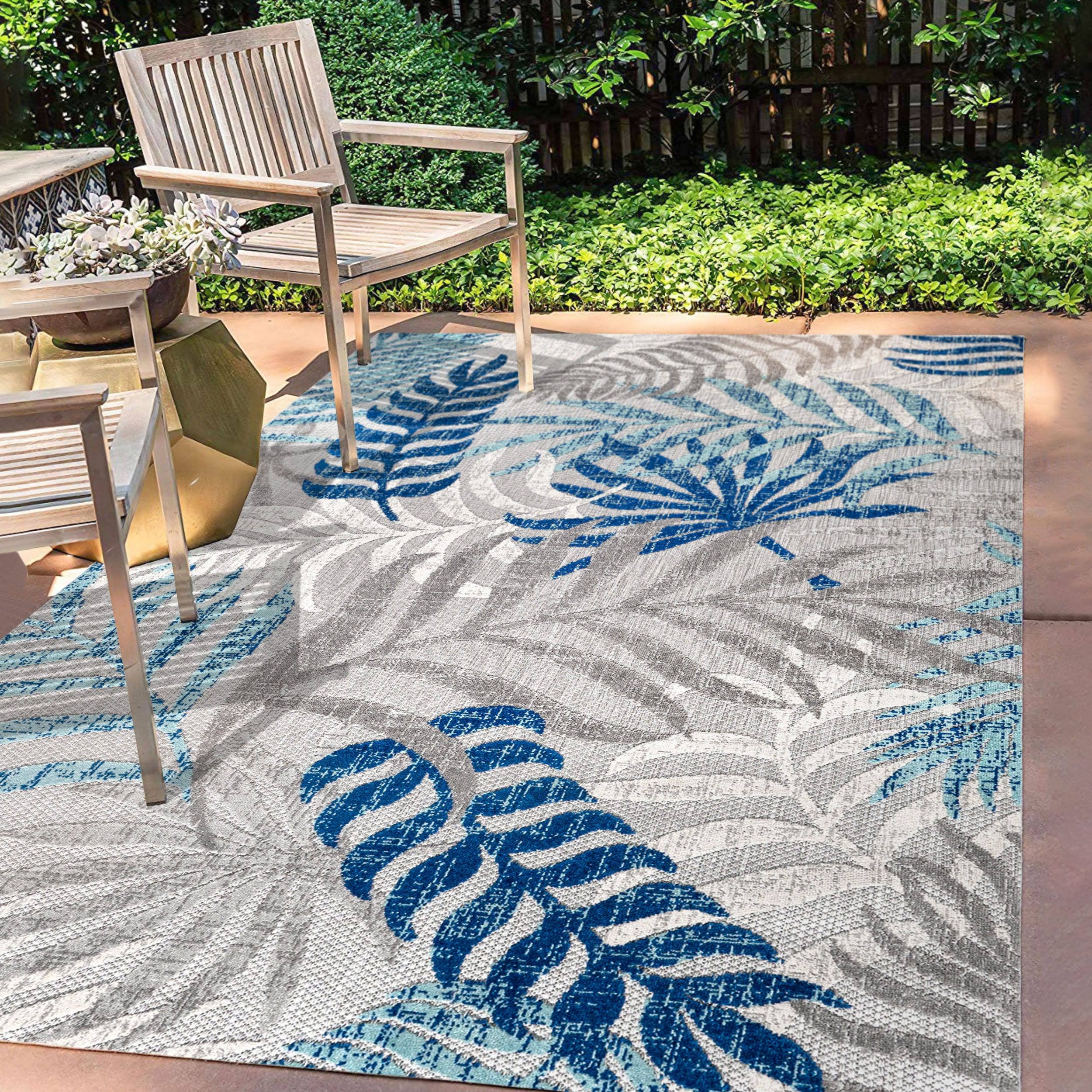 Jonathan Y Tropics Palm Leaves Indoor/Outdoor Area Rug - Gray/Blue - 3x5 Feet