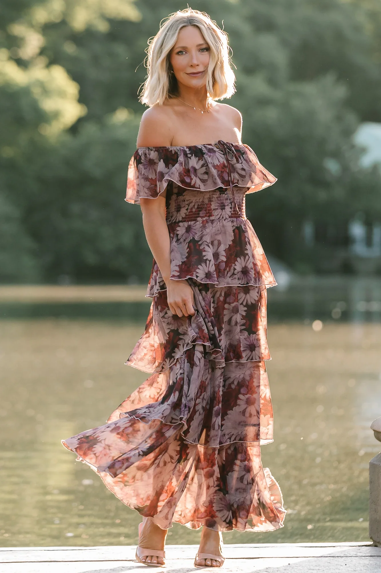 Carina Off Shoulder Maxi Dress | Vintage Berry Floral