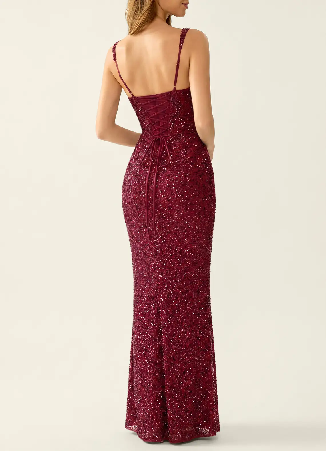 Amarante Burgundy Squins Lace Up Back Special Occasion Dress