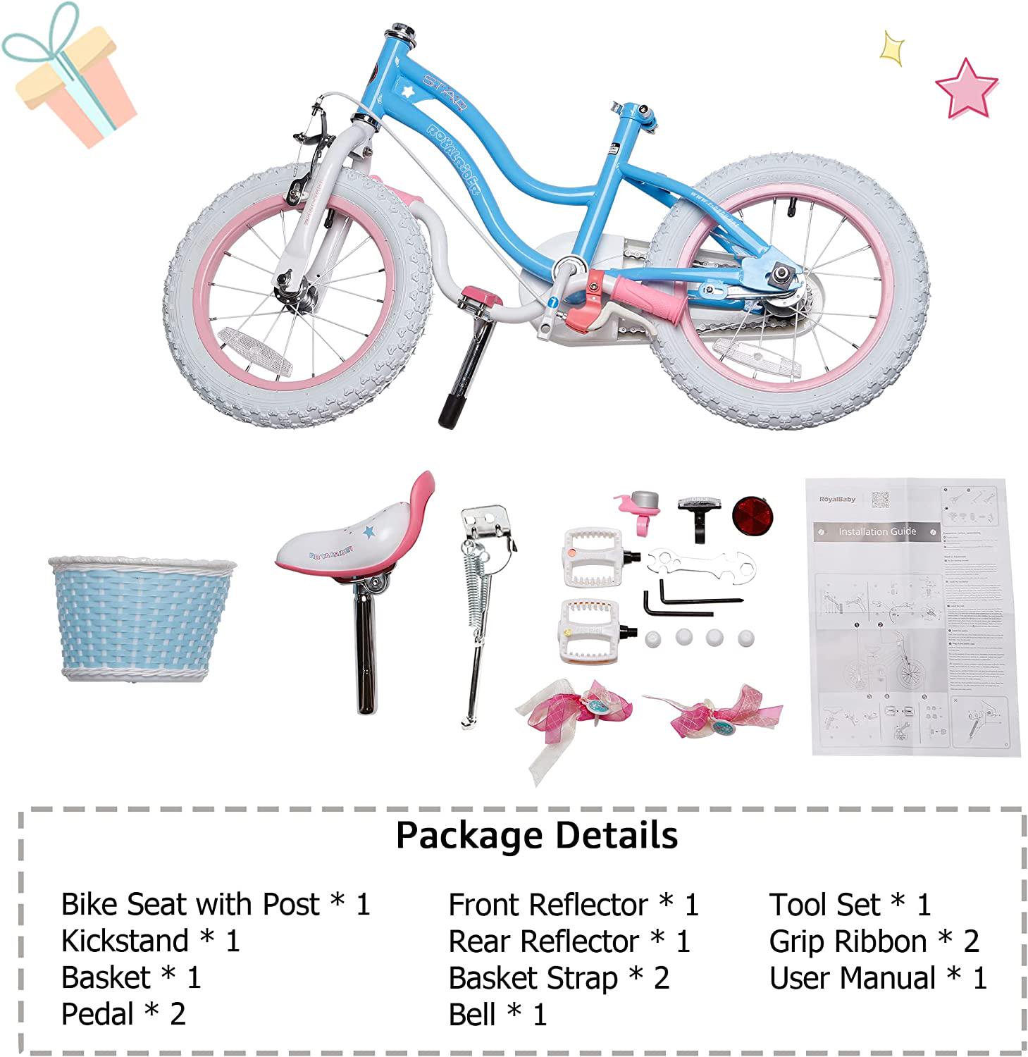 Royalbaby Girls Kids Bike Stargirl 18 In. Bicycle Basket Kickstand Blue Child - S Cycle