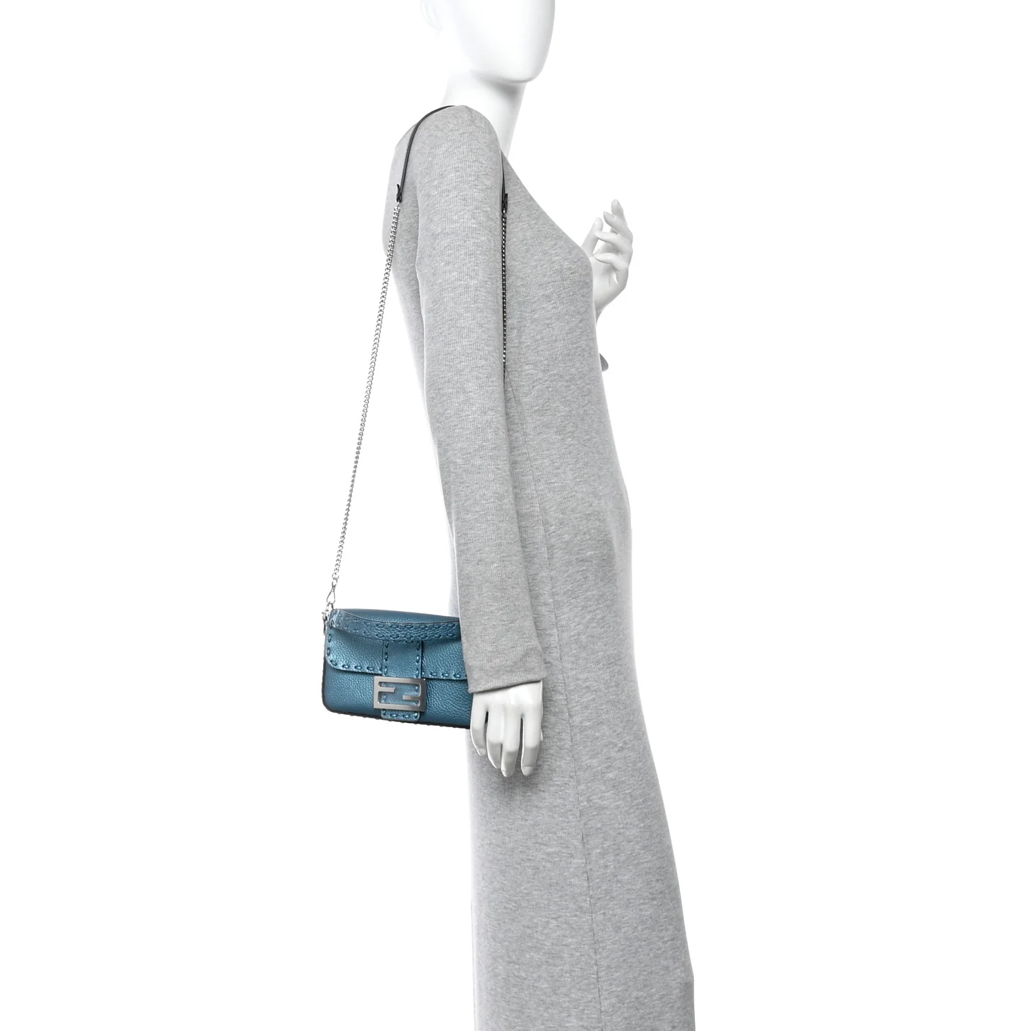 Metallic Cuoio Roma Sellerissima Nappa Sintetica Tape Stitch Mini Baguette Placca Argento