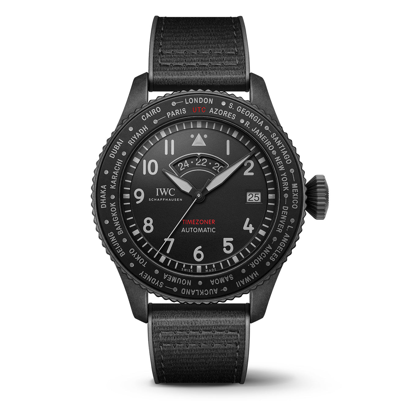 【Super Clone】IWC Pilot's Timezoner Top Gun Ceratanium 46mm Mens Watch Black IW395505