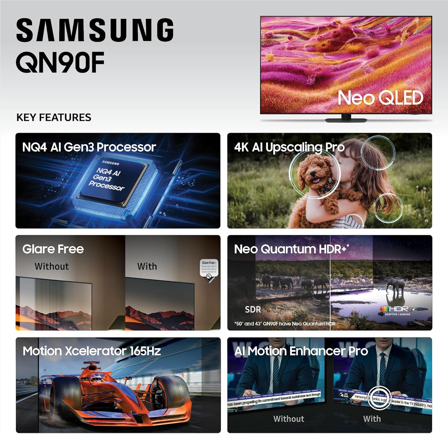 Samsung 65-Inch Class Neo QLED 4K QN90F Series  Vision AI  Mini LED Smart TV (2025 Model  65QN90F) Neo Quantum HDR+  Object Tracking Sound+ w/Dolby Atmos  Glare Free  Gaming Hub  Alexa Built-in