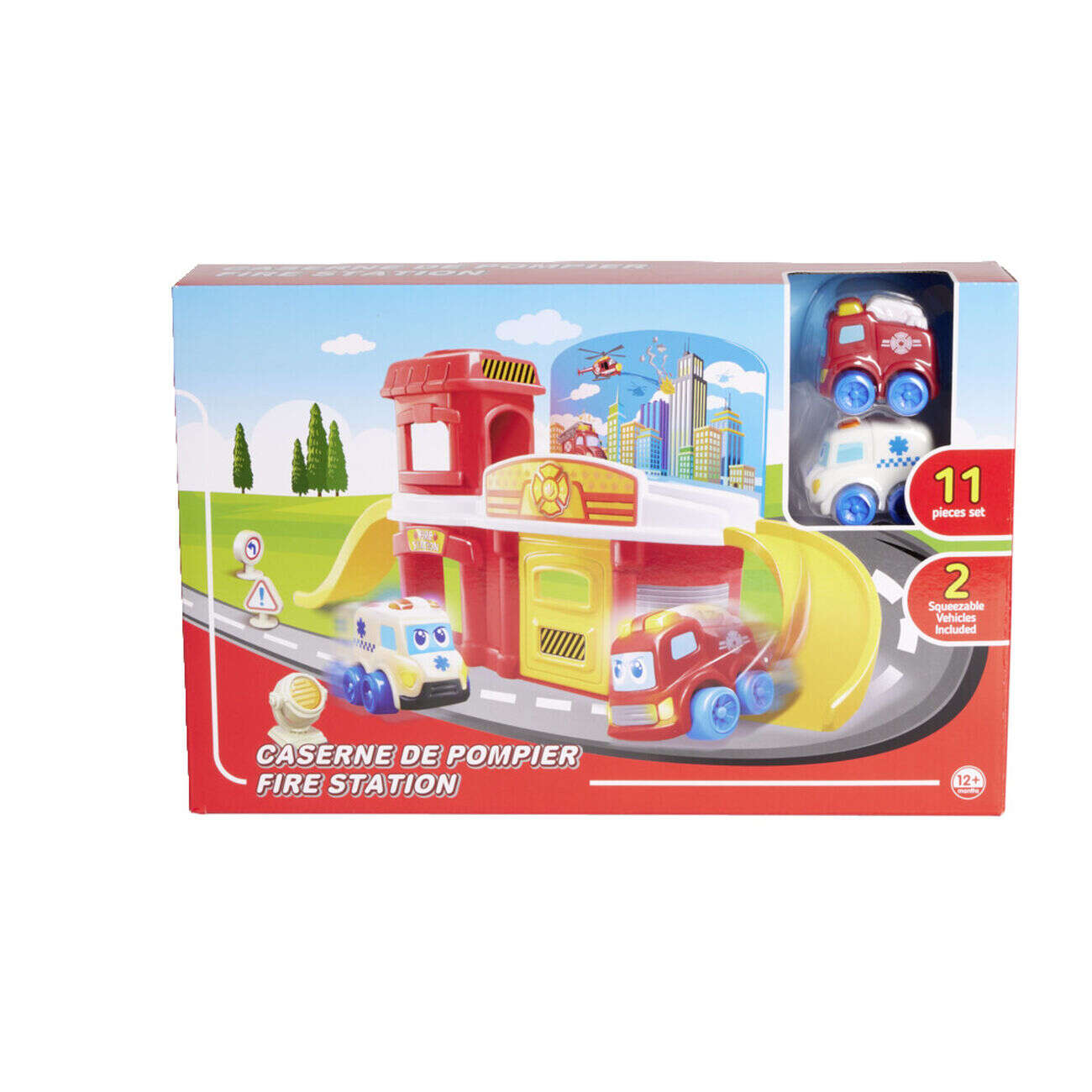Caserne de pompier 11 pièces 2 véhicules 60,5x19xH22,2cm