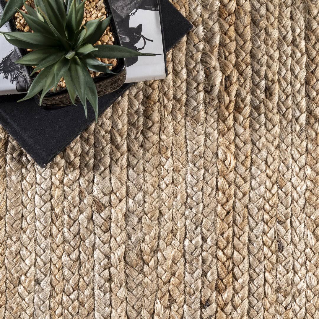 Santibanez Handmade Braided Jute Tan/Natural Rug Rosecliff Heights Rug Size: Oval 3' x 5'